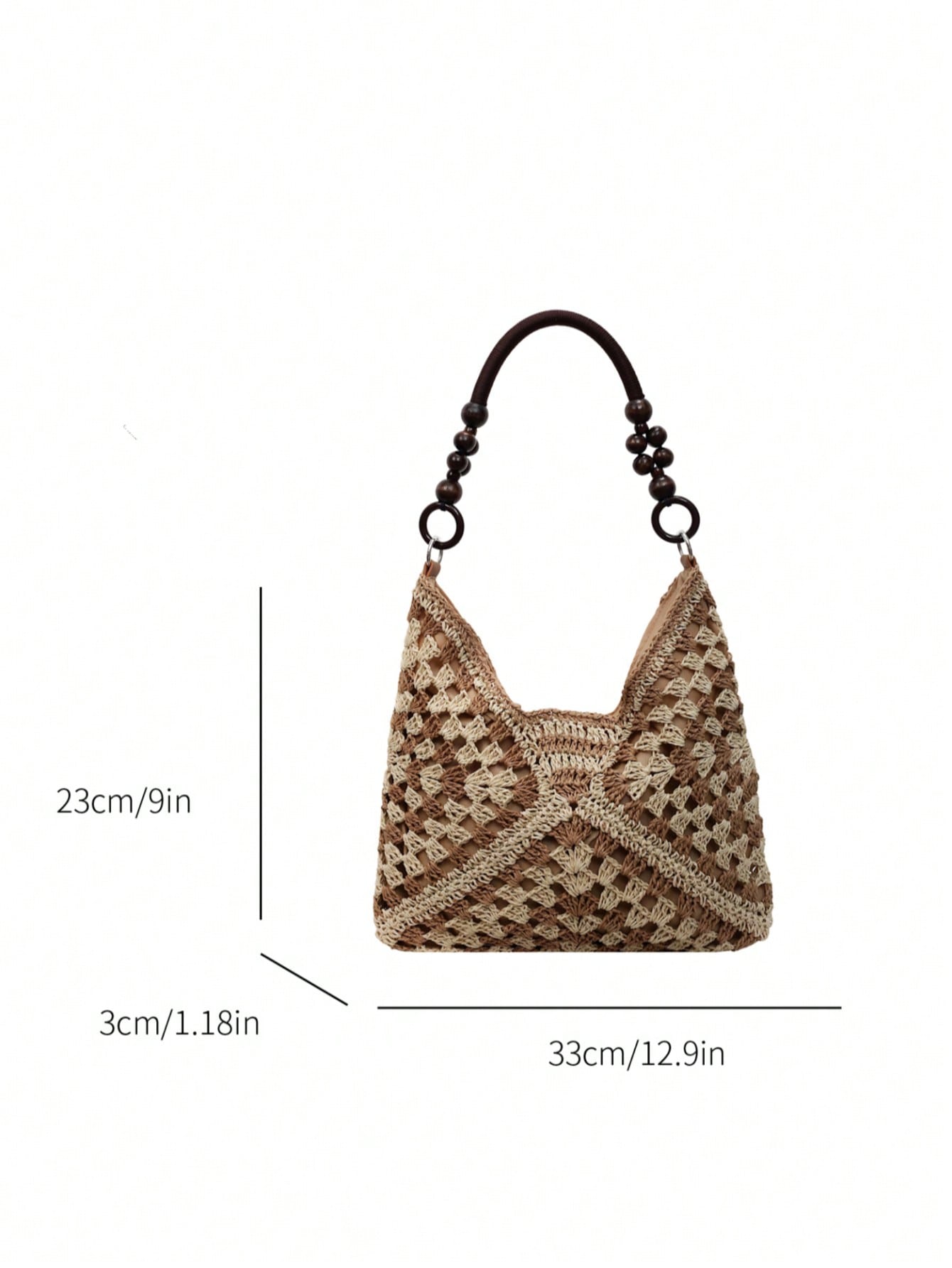 Handmade Crochet Hollow Straw Bag, Patchwork Large Capacity Shoulder Bag, Bohemian Contrast Color Straw Bag, Casual Versatile Women Bag, Slouchy Woven Bag, Summer Beach Vacation Straw Bag, Commute & Travel Dual-Use Women Bag, Can Fit , Gift For Women