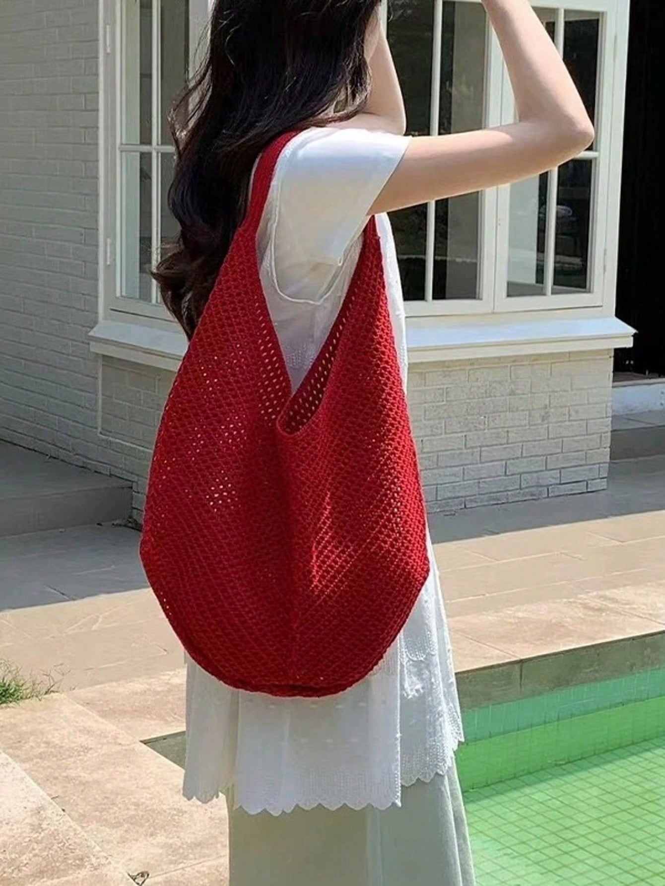 Large Capacity Crochet Shoulder Tote Bag - Lightweight, Multifunctional Knitted Handbag, Beige, Pink, Brown, Black, Suitable For Travel, Beach, Vacation And Daily Use, Large Tote Bag , Beach Bag , Crochet, Holiday, Yellow