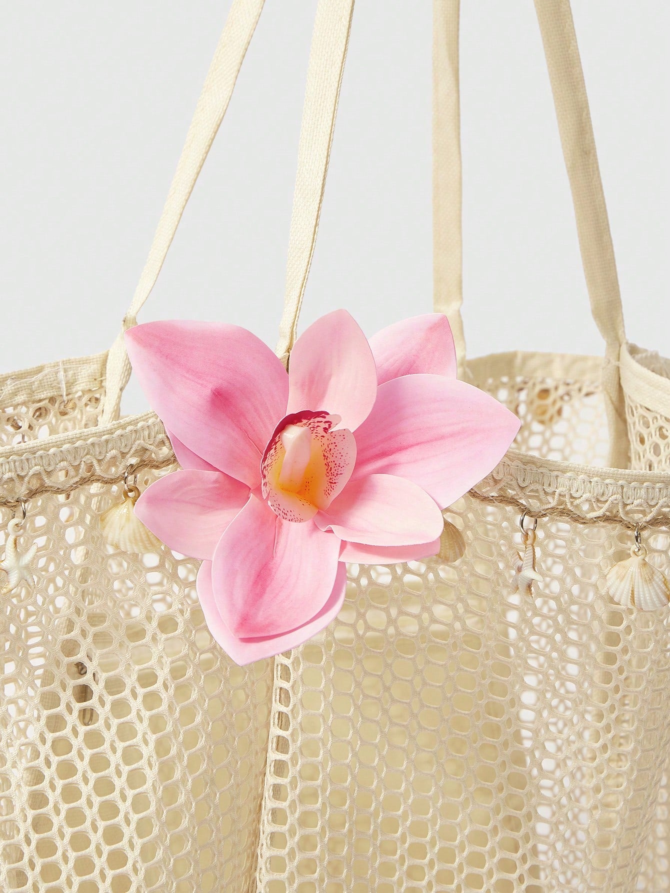 OMWE Fairycore 1pc Handmade Woven Tote Bag With Artificial Orchid, Lily Decor,