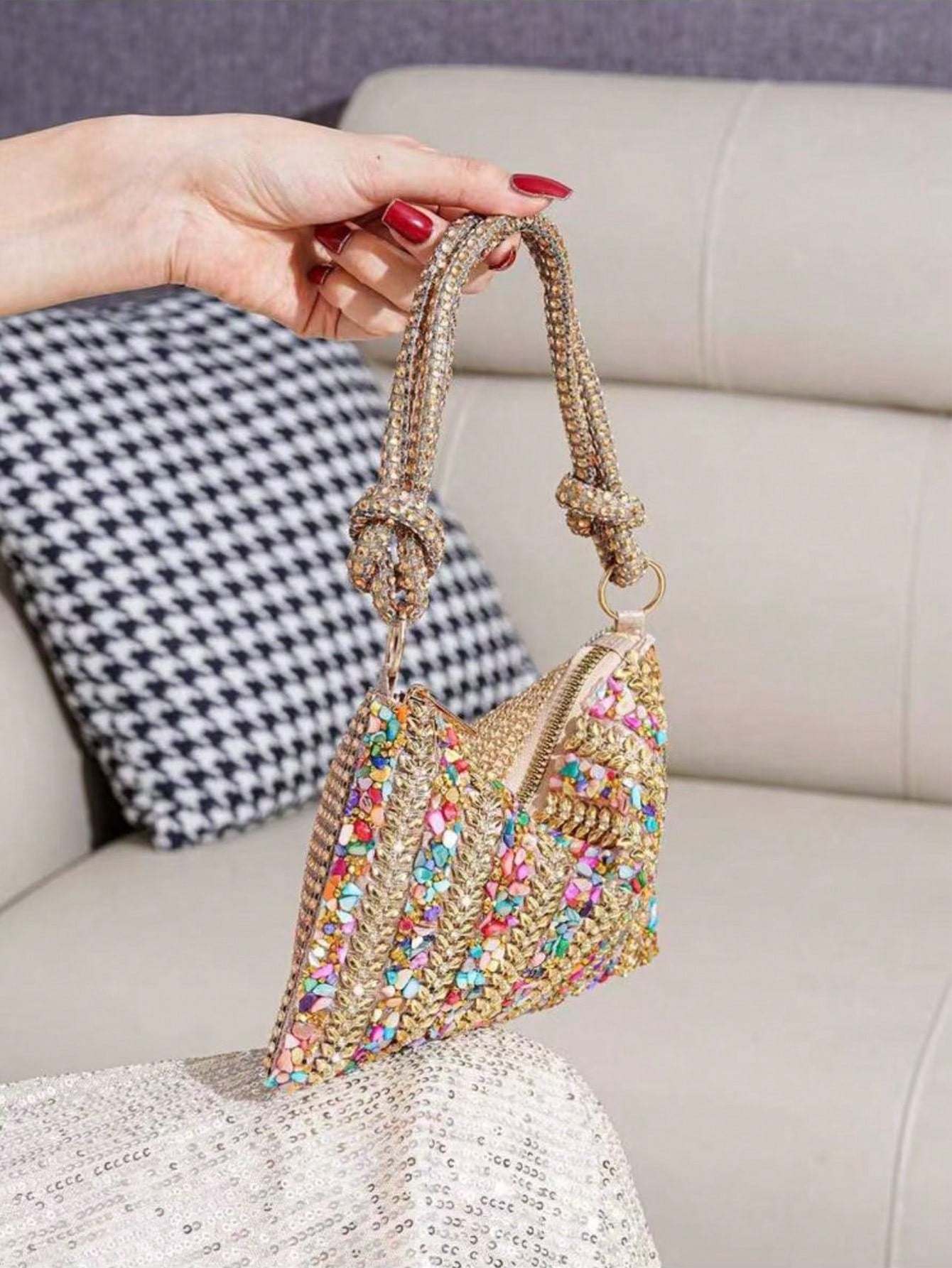 2026 New Rhinestone Decorated Evening Bag, Colorful Banquet Bag, Elegant Party Event Handbag, European And American Style Refined Clutch, Dress Bag And Fashionable Wallet