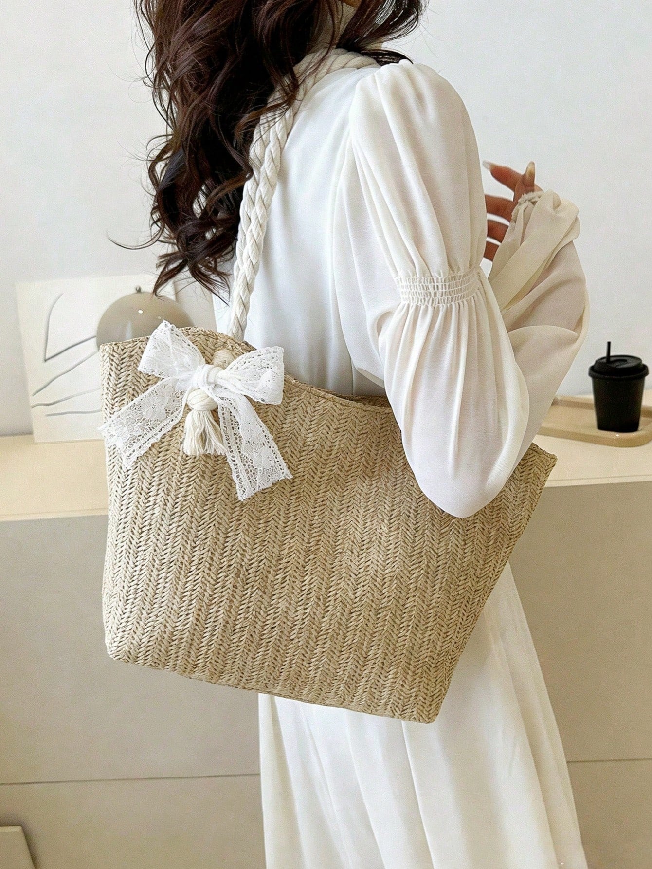 Summer Beach Vacation Straw Tote Bag, Large Capacity, Fashionable, Versatile, Casual Shoulder Bag
