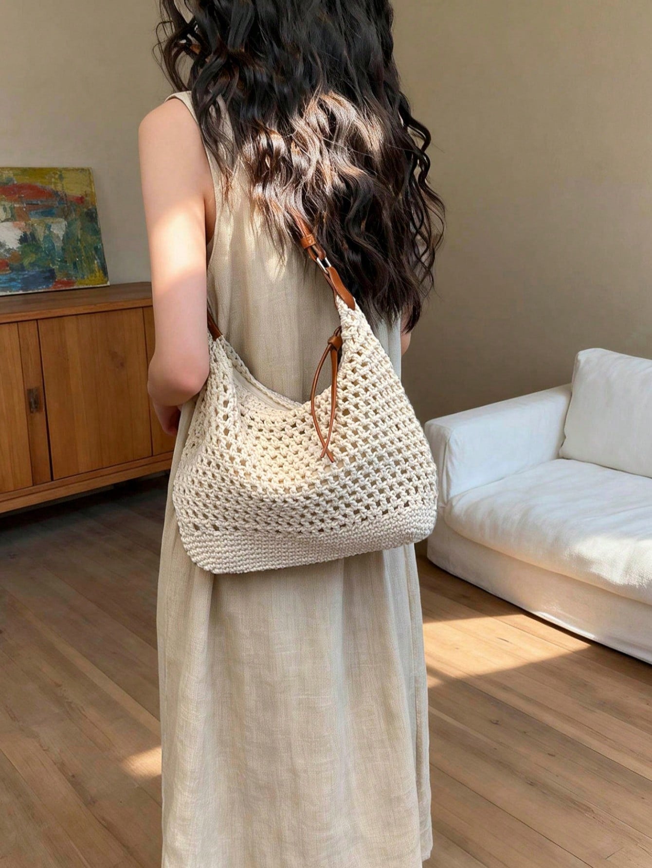 Dedoo Crochet Shoulder Bag For Women Lightweight Woven Beach Tote Handbag For Summer Vacations