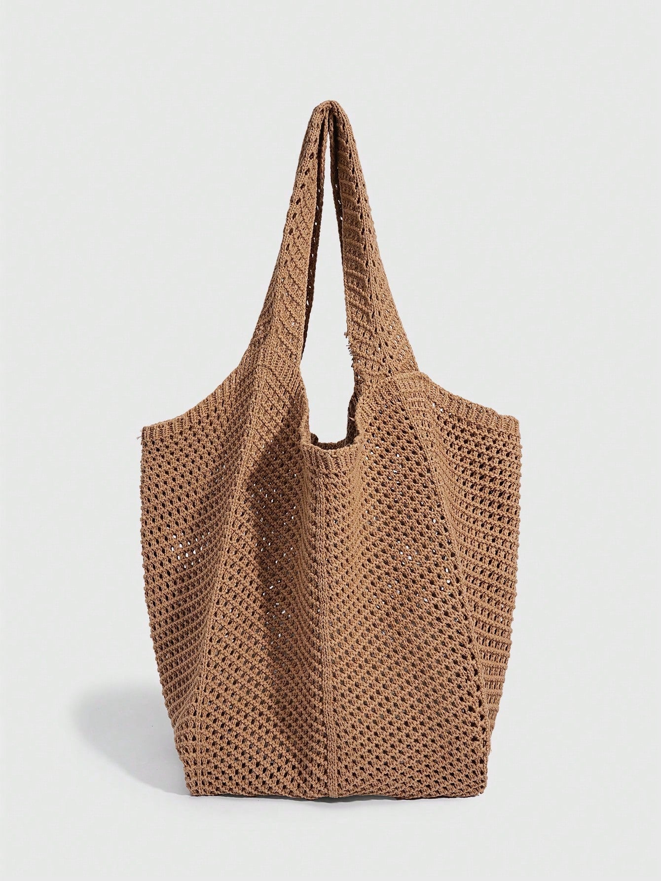 ROMWE Fairycore 1 Pc Tropical Ocean Beach Vacation Style Woven Hollow Beige Women's Shoulder Crossbody Handbag, Large Capacity Travel Vacation Bag