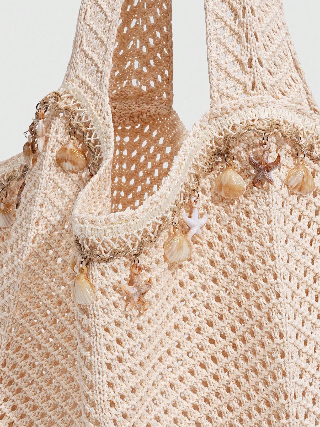 ROMWE Fairycore 1 Pc Tropical Ocean Beach Vacation Style Woven Hollow Beige Women's Shoulder Crossbody Handbag, Large Capacity Travel Vacation Bag