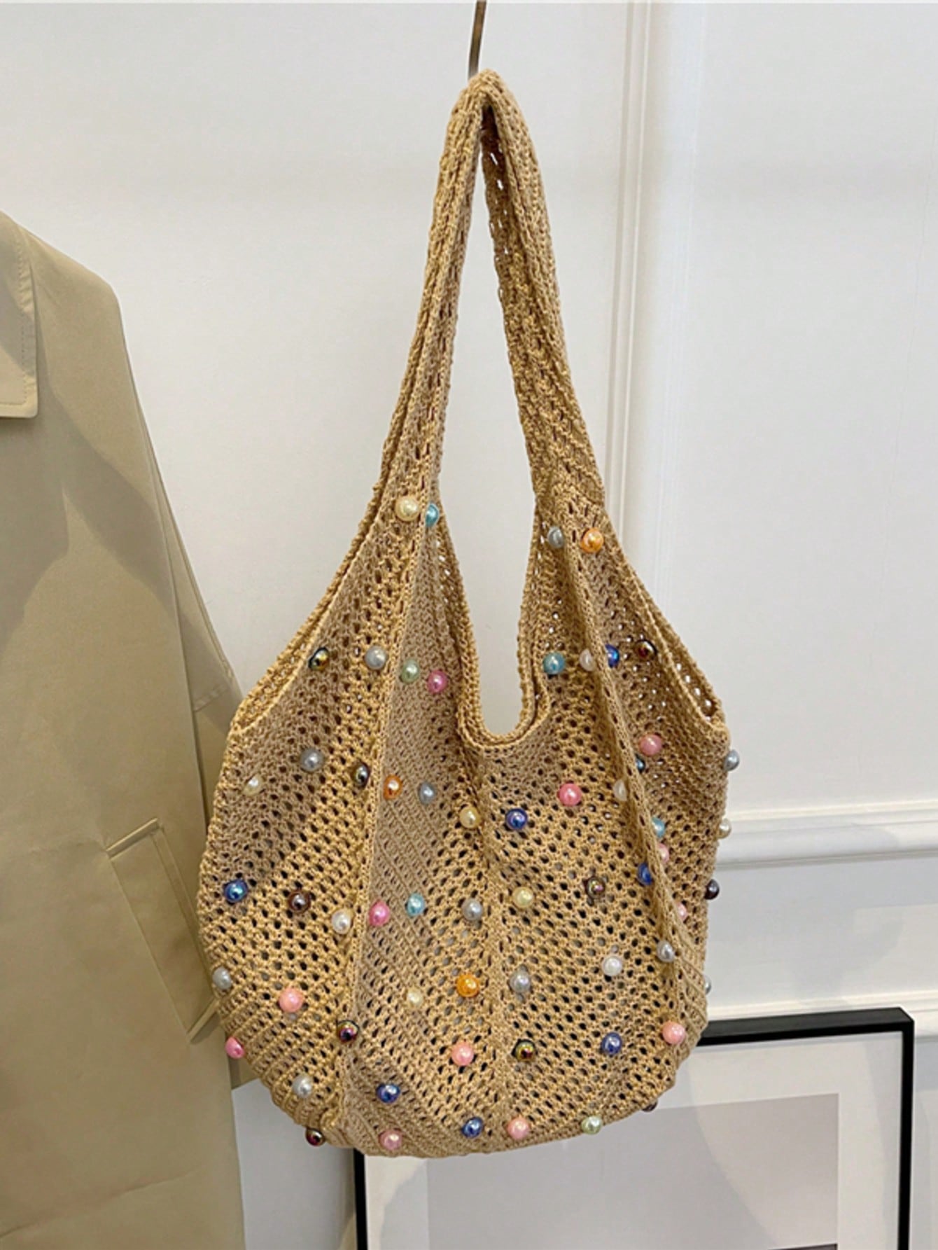 Summer New Casual Straw Tote Bag, Women Large Capacity Shoulder Shopping Handbag , Summer , Beach