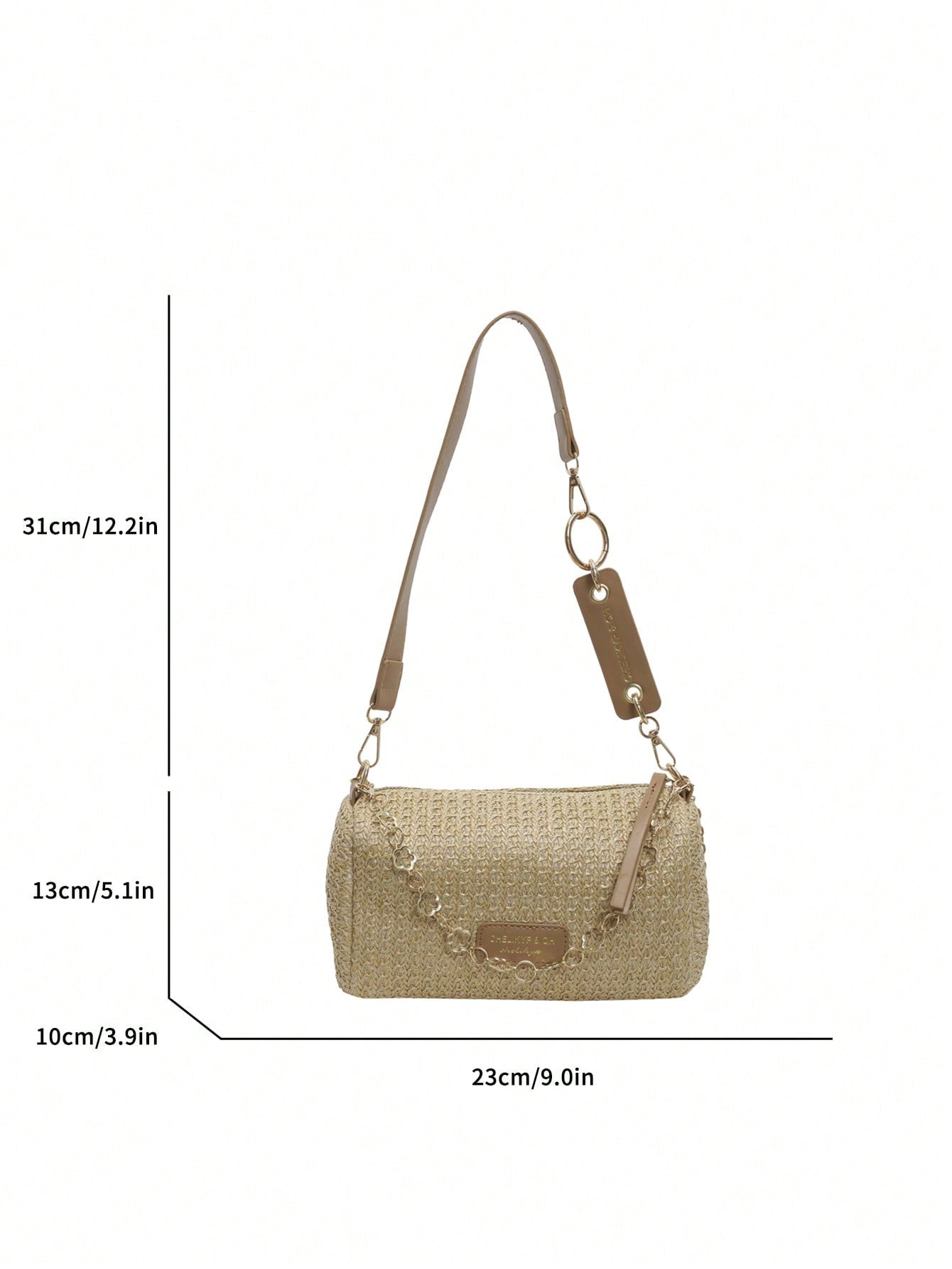 New Spring/Summer Contrast Striped Woven Straw Shoulder Bag, Fashion Letter Decor Women's