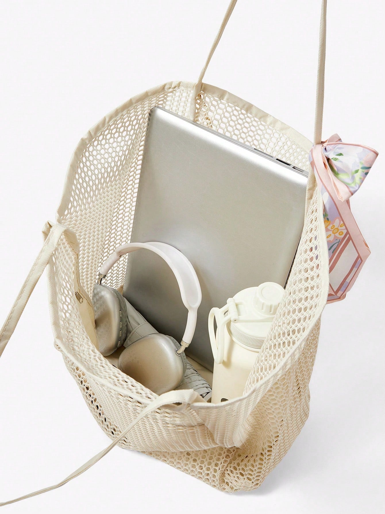 OMWE Fairycore 1pc Handmade Woven Tote Bag With Artificial Orchid, Lily Decor,