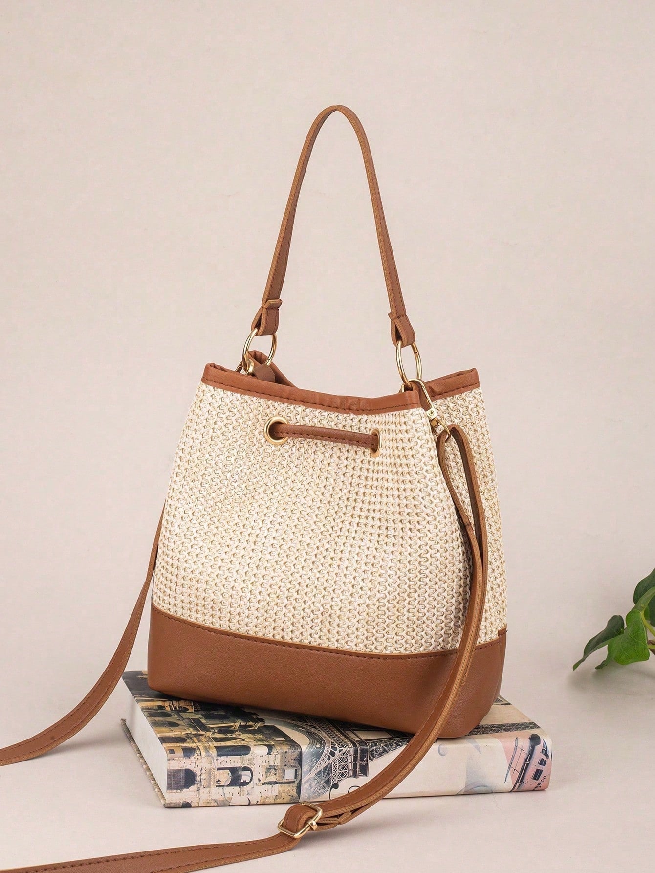 Drawstring Bucket Bag, Large Capacity Daily Versatile Bag, New Summer Beach Bag, Straw Crossbody Bag, Durable Women Handbag
