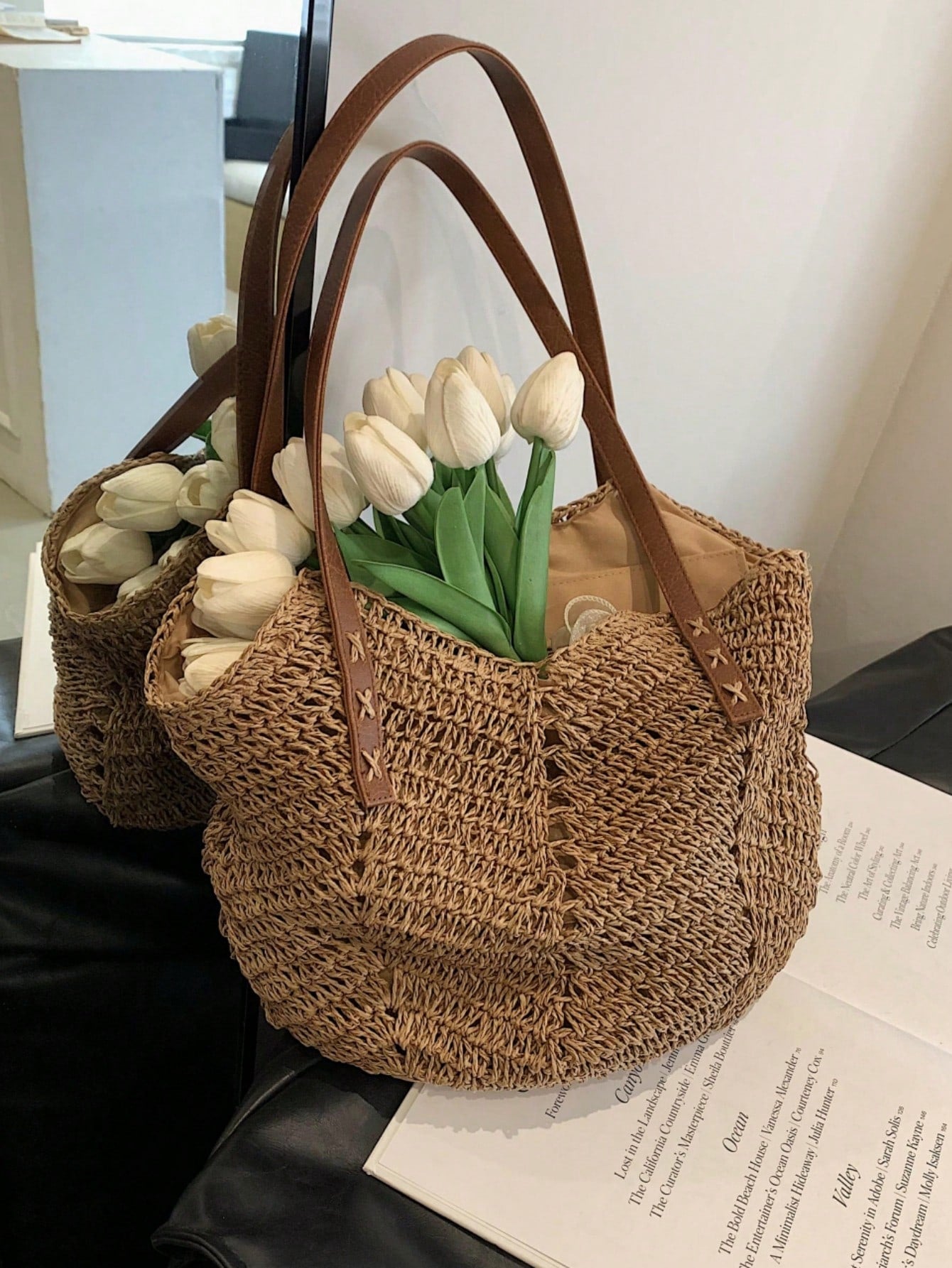 New Large Capacity Tote Bag, Woven Straw Dual Handle Design Women's Bag, Beach Bag For Commuting, Daily Shopping, Travel, Beach, Elegant, Lightweight, Casual, Portable, Suitable For Teenagers, College Girls, Outdoor Travel, Vacation, Medium Size