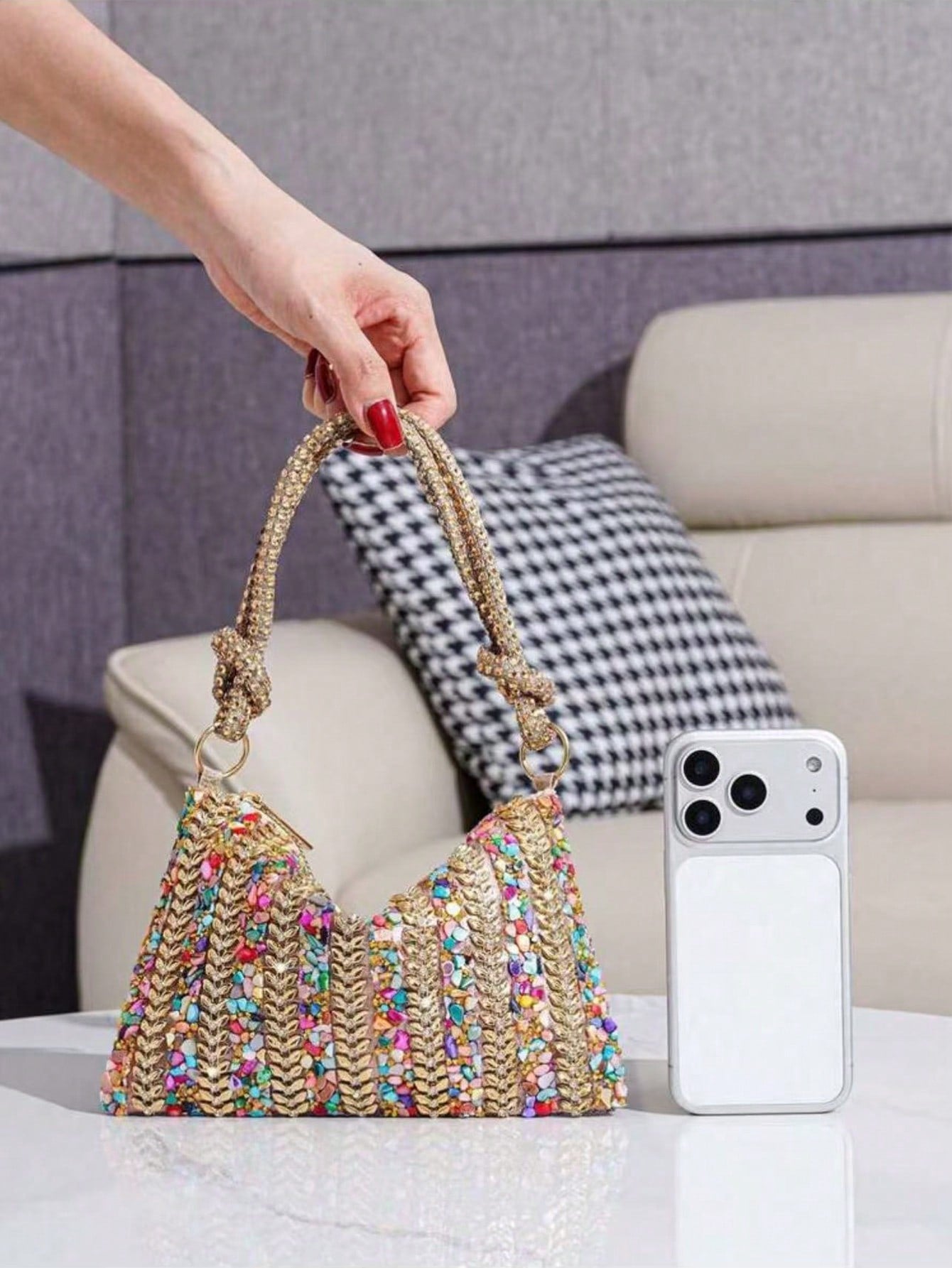 2026 New Rhinestone Decorated Evening Bag, Colorful Banquet Bag, Elegant Party Event Handbag, European And American Style Refined Clutch, Dress Bag And Fashionable Wallet