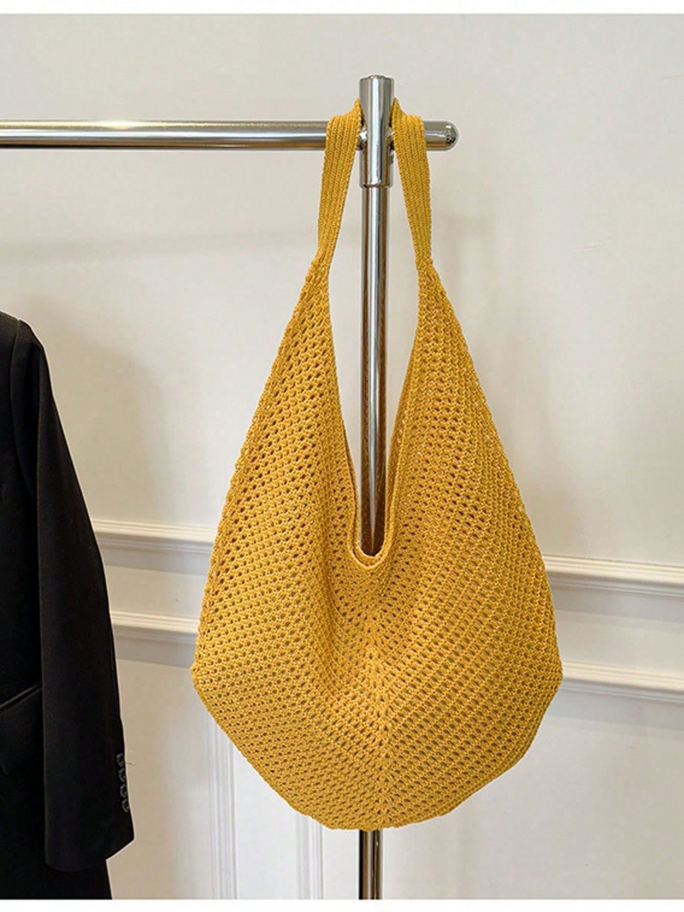 Large Capacity Crochet Shoulder Tote Bag - Lightweight, Multifunctional Knitted Handbag, Beige, Pink, Brown, Black, Suitable For Travel, Beach, Vacation And Daily Use, Large Tote Bag , Beach Bag , Crochet, Holiday, Yellow