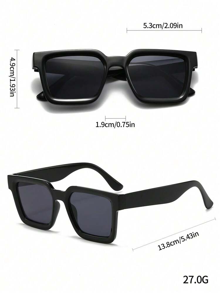 1pc Fashion Square Black Frame Glasses, Unisex Cool Style Eyewear, Retro Look For Summer Beach, Travel, Daily Outfits