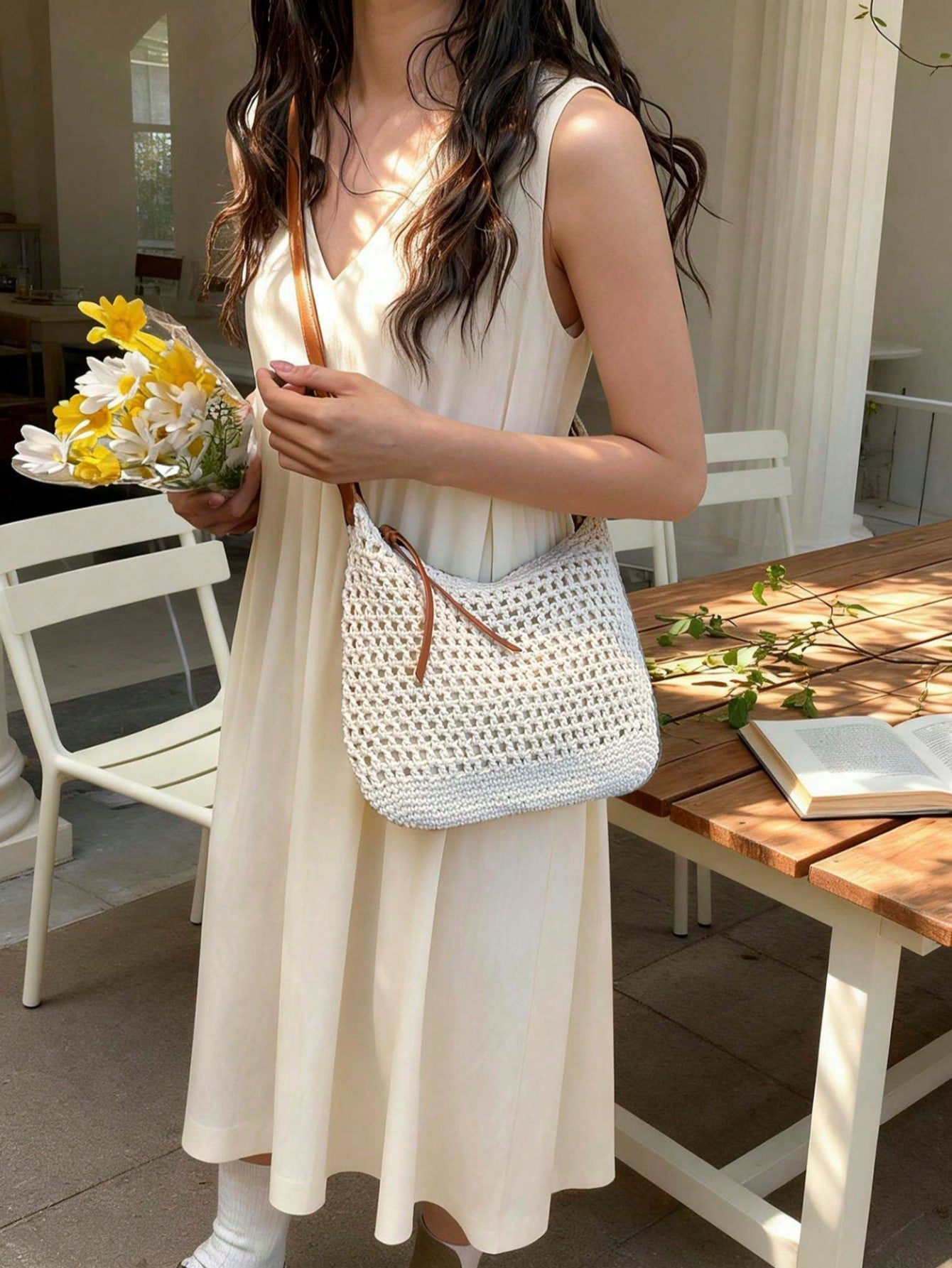 Dedoo Crochet Shoulder Bag For Women Lightweight Woven Beach Tote Handbag For Summer Vacations