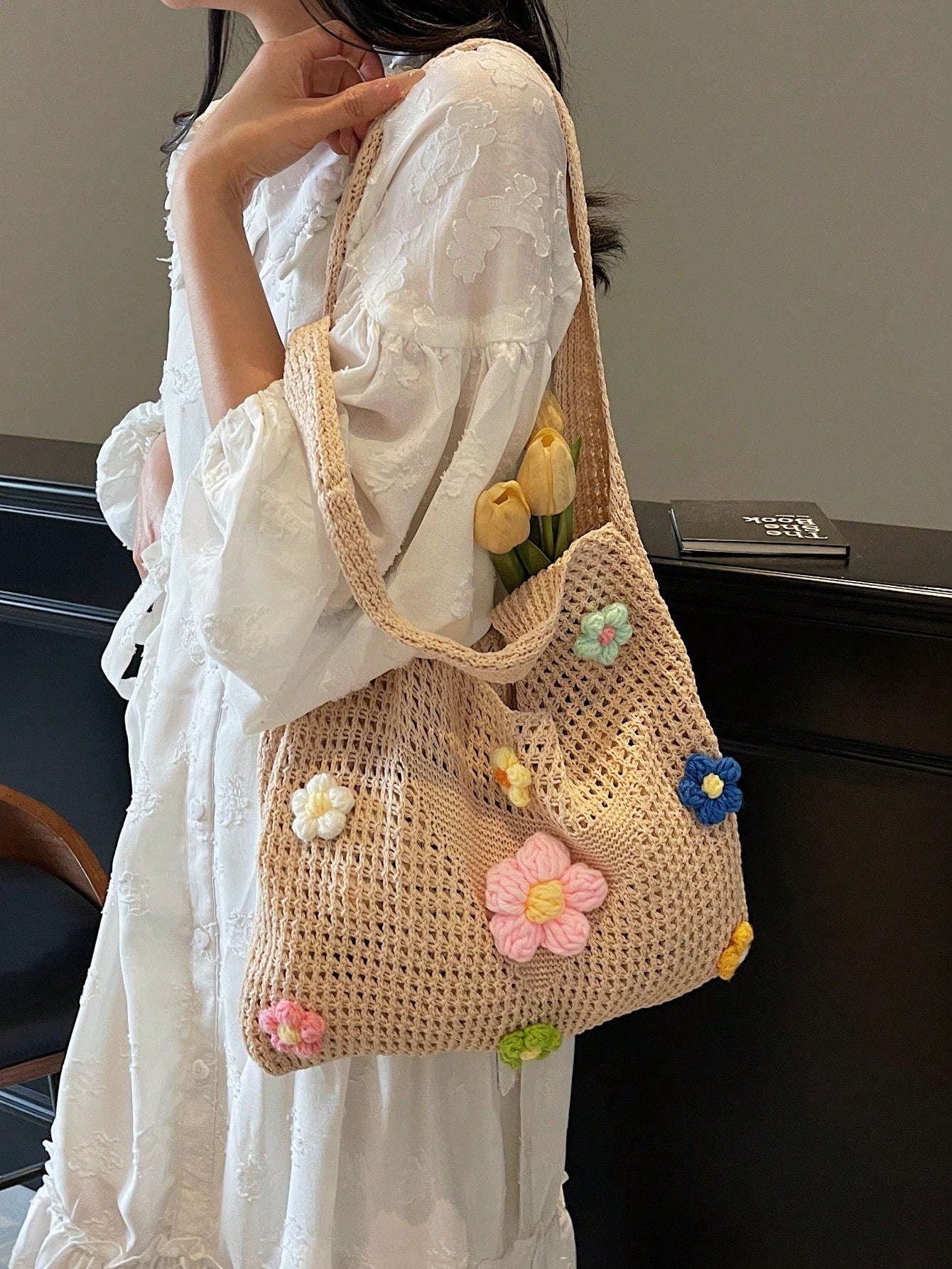 Summer New Casual Straw Tote Bag, Women Large Capacity Shoulder Shopping Handbag , Summer , Beach