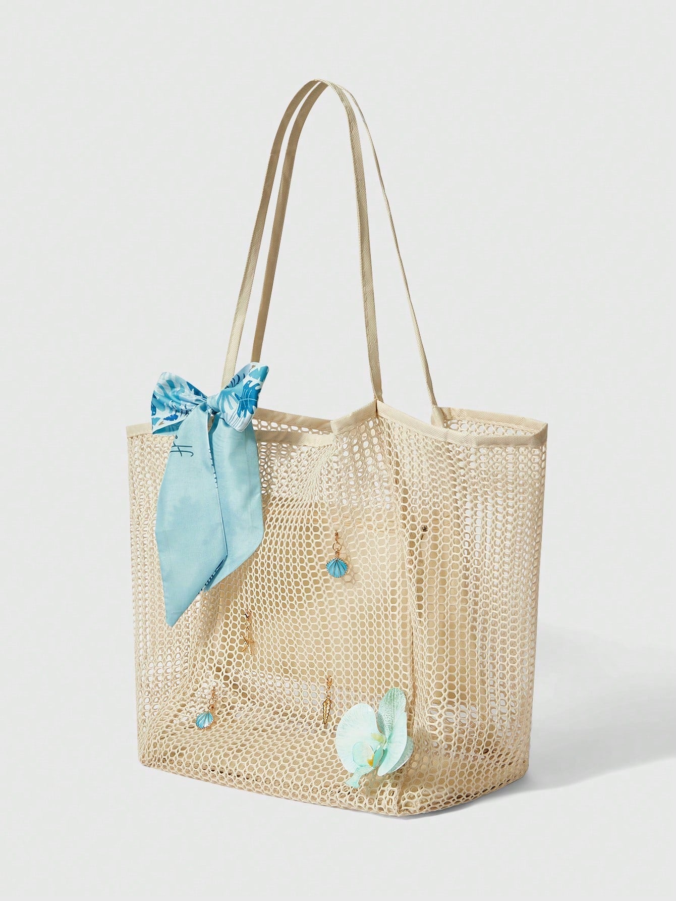 OMWE Fairycore 1pc Handmade Woven Tote Bag With Artificial Orchid, Lily Decor,
