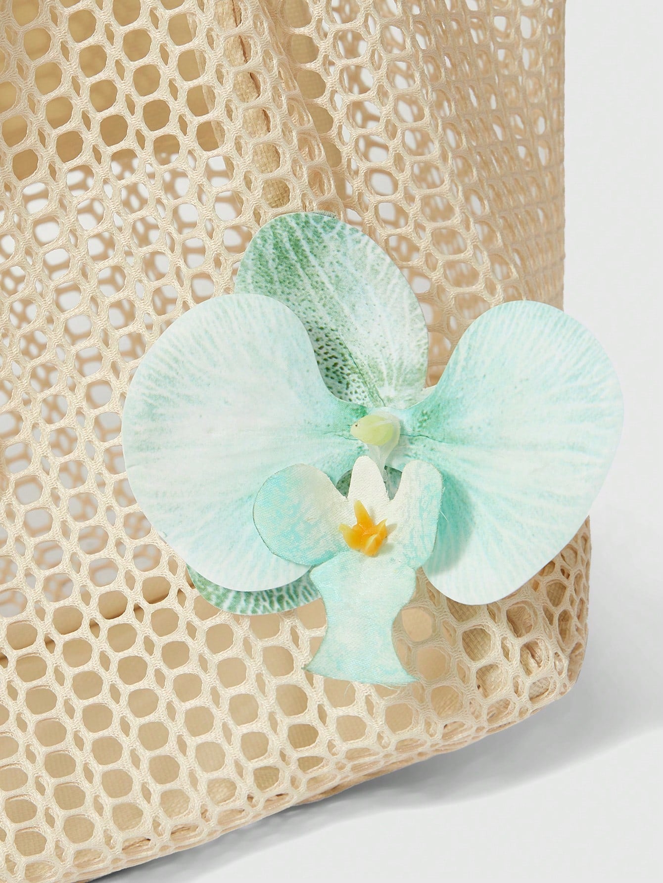 OMWE Fairycore 1pc Handmade Woven Tote Bag With Artificial Orchid, Lily Decor,