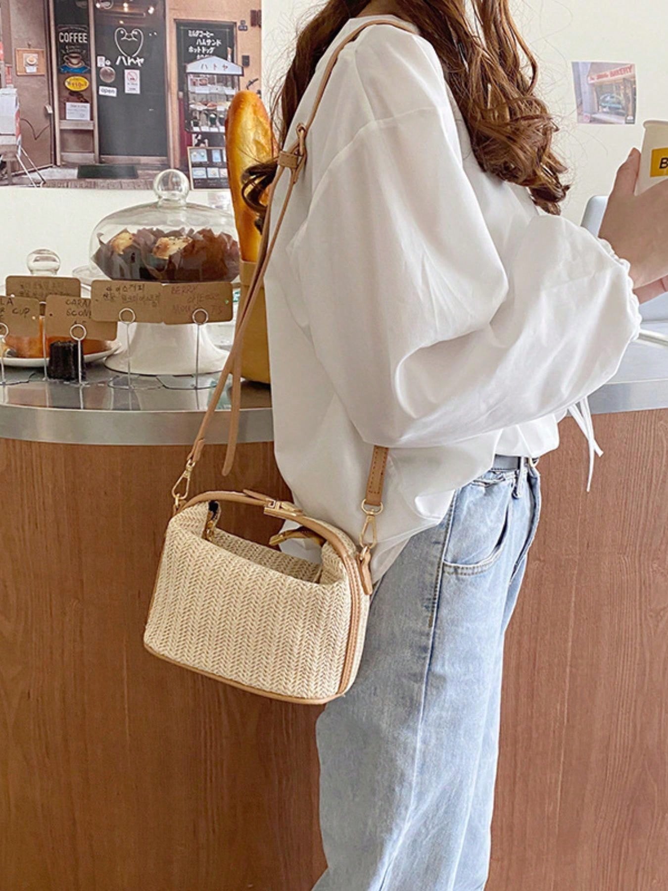 Summer Straw Woven Handbag, Casual Women's Tote Bag, Shoulder Crossbody Bag, Perfect For Beach Accessories, Fashionable Summer Vacation Bag, Women's Beach Essential, Holiday, Woven Bag, Straw Bag