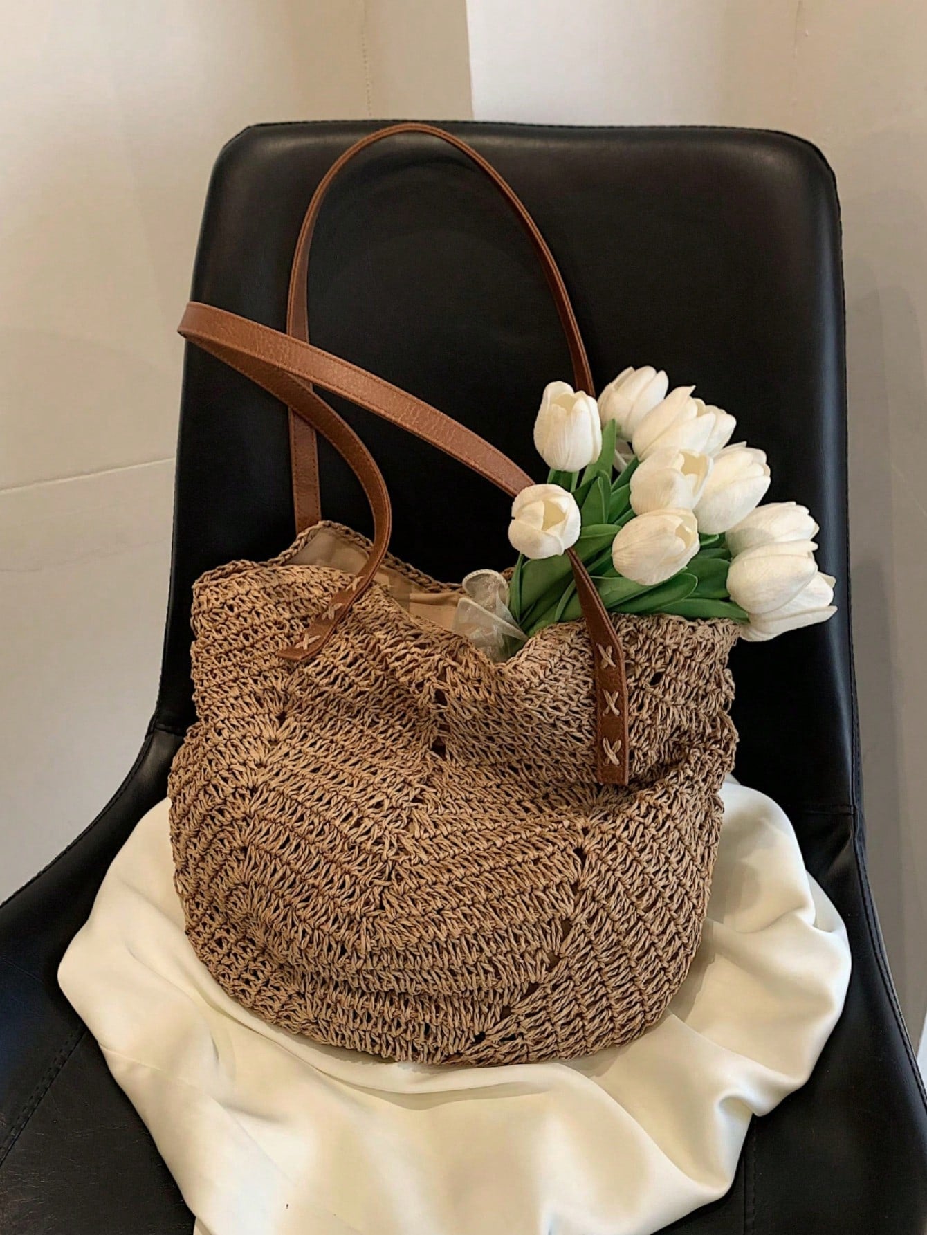 New Large Capacity Tote Bag, Woven Straw Dual Handle Design Women's Bag, Beach Bag For Commuting