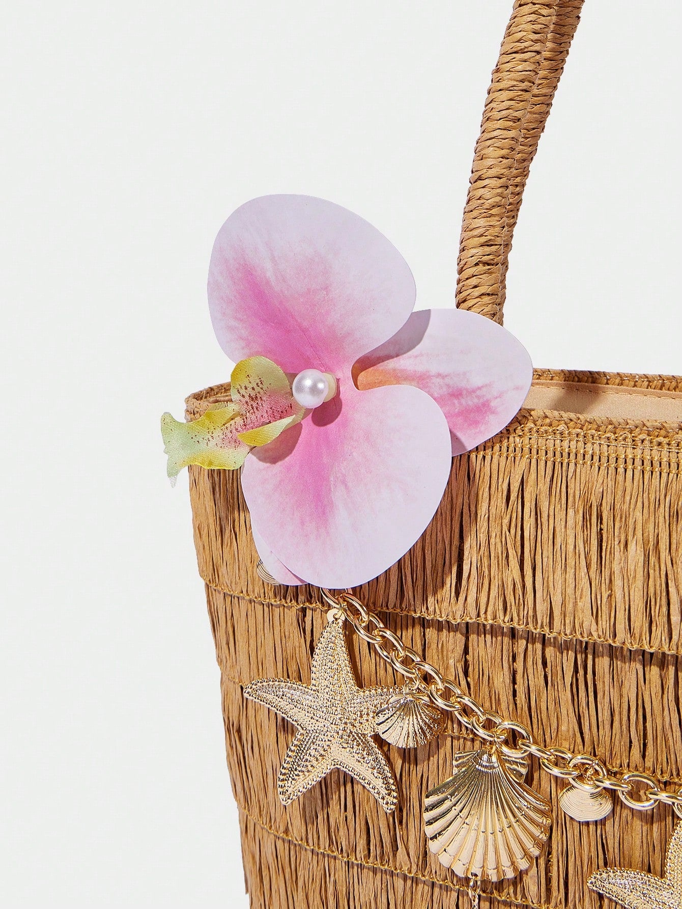 OMWE Fairycore 1pc Handmade Woven Tote Bag With Artificial Orchid, Lily Decor,