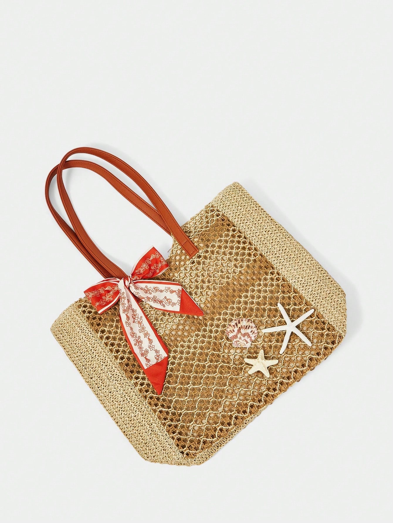 OMWE Fairycore 1pc Handmade Woven Tote Bag With Artificial Orchid, Lily Decor,