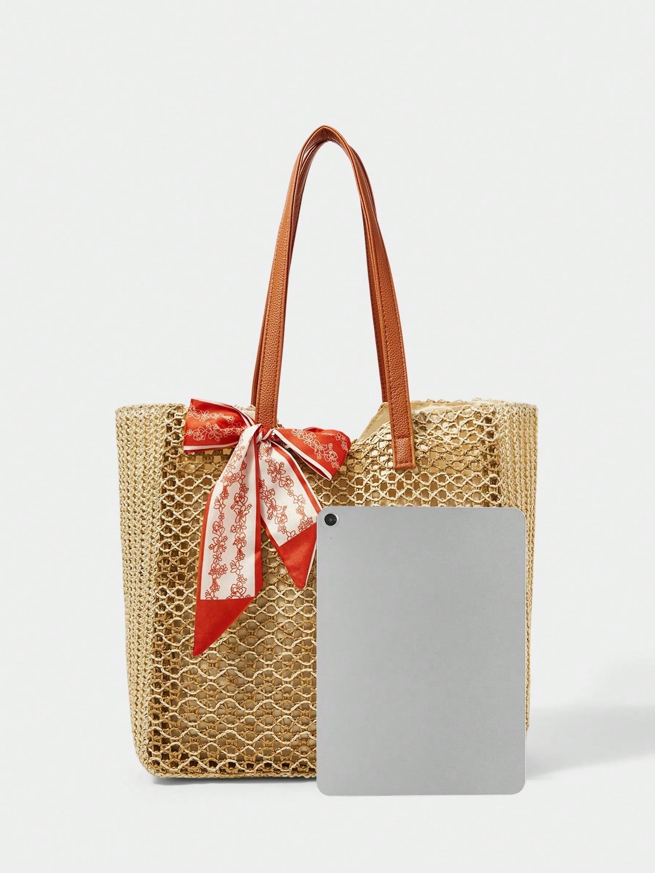 OMWE Fairycore 1pc Handmade Woven Tote Bag With Artificial Orchid, Lily Decor,