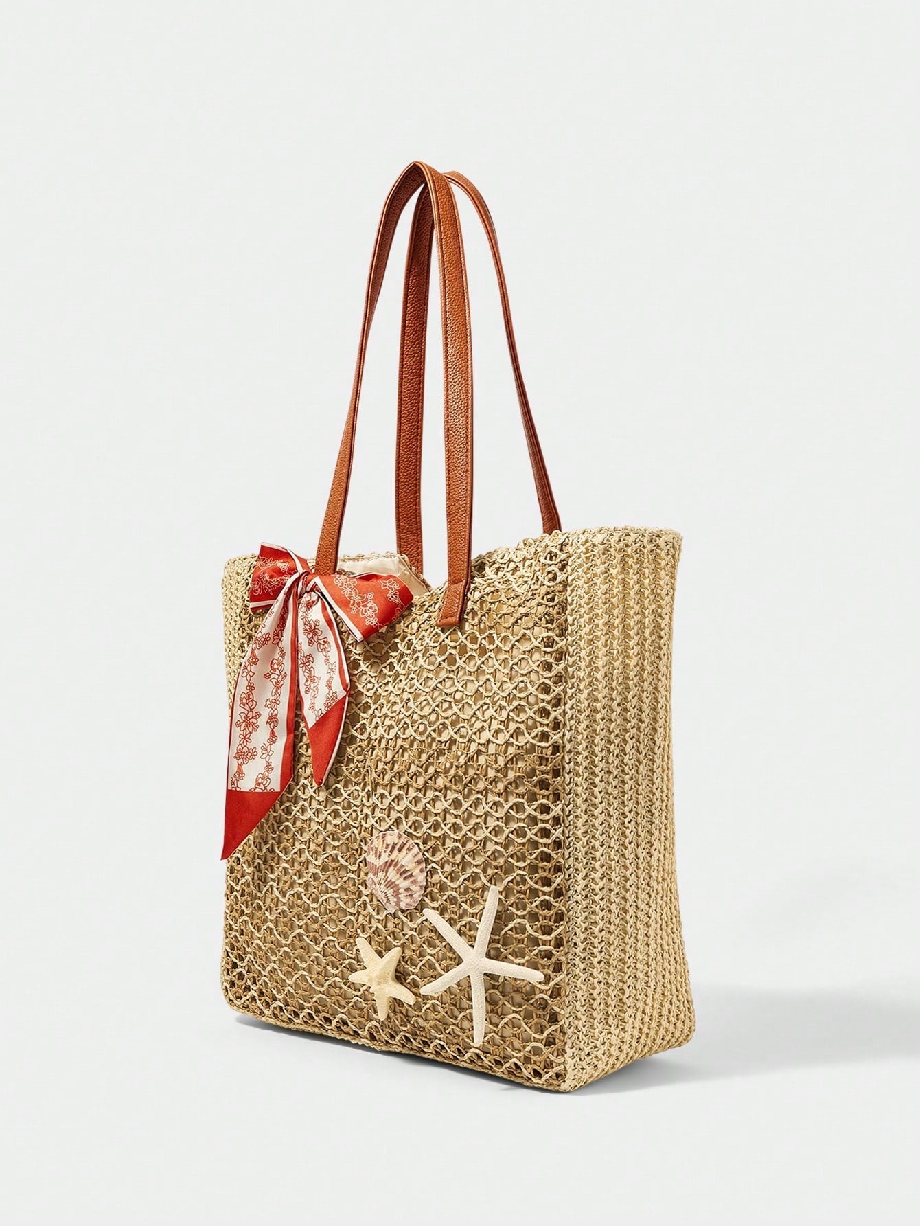 OMWE Fairycore 1pc Handmade Woven Tote Bag With Artificial Orchid, Lily Decor,