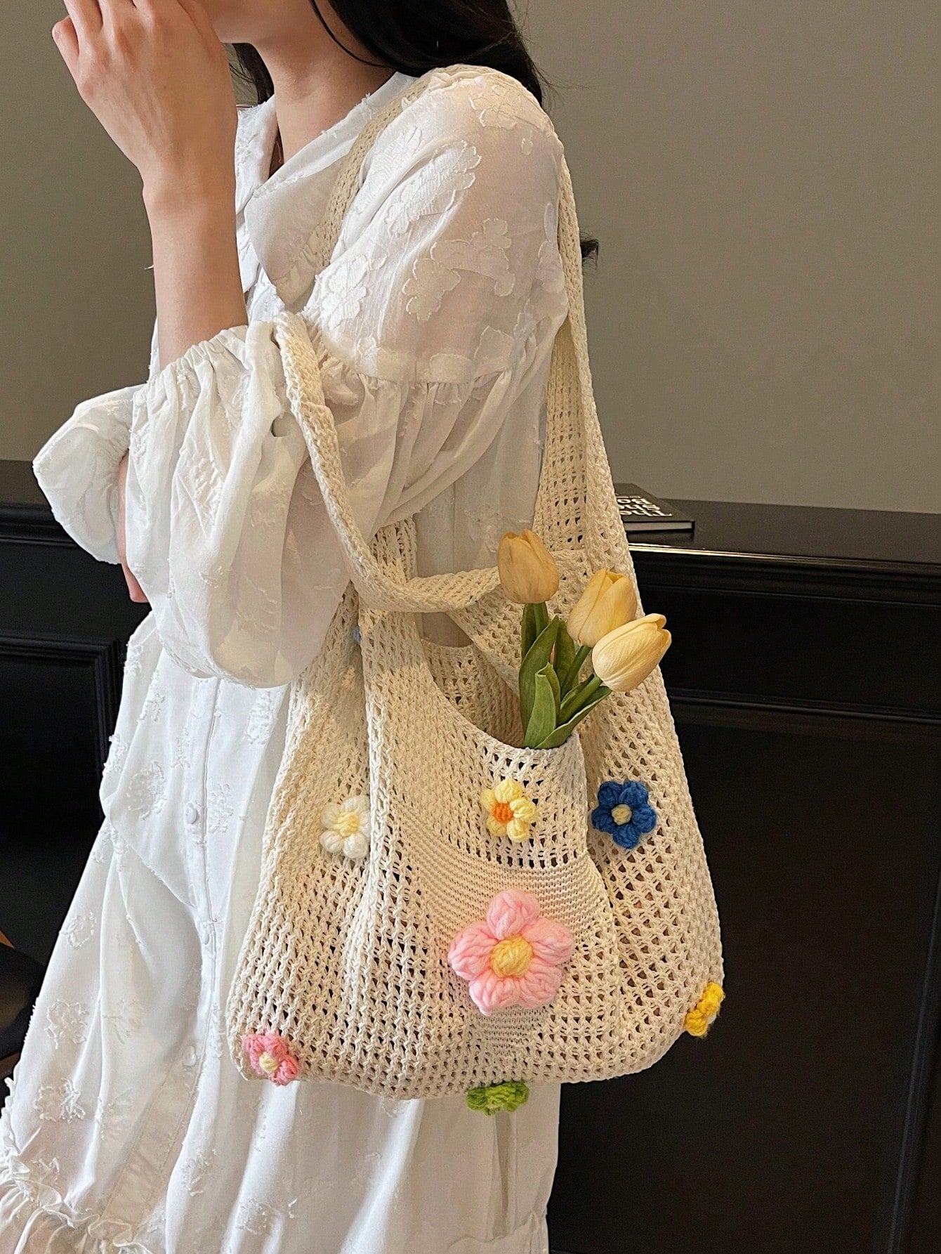 Summer New Casual Straw Tote Bag, Women Large Capacity Shoulder Shopping Handbag , Summer , Beach