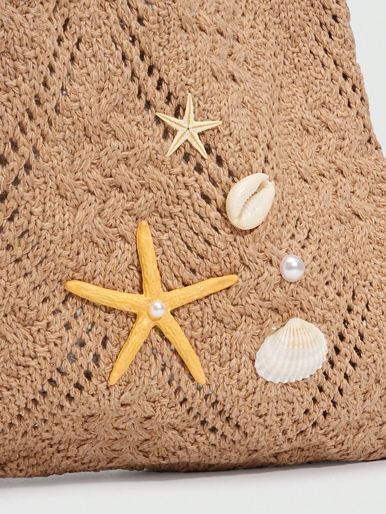 ROMWE Fairycore 1 Pc Tropical Ocean Beach Vacation Style Woven Hollow Beige Women's Shoulder Crossbody Handbag, Large Capacity Travel Vacation Bag