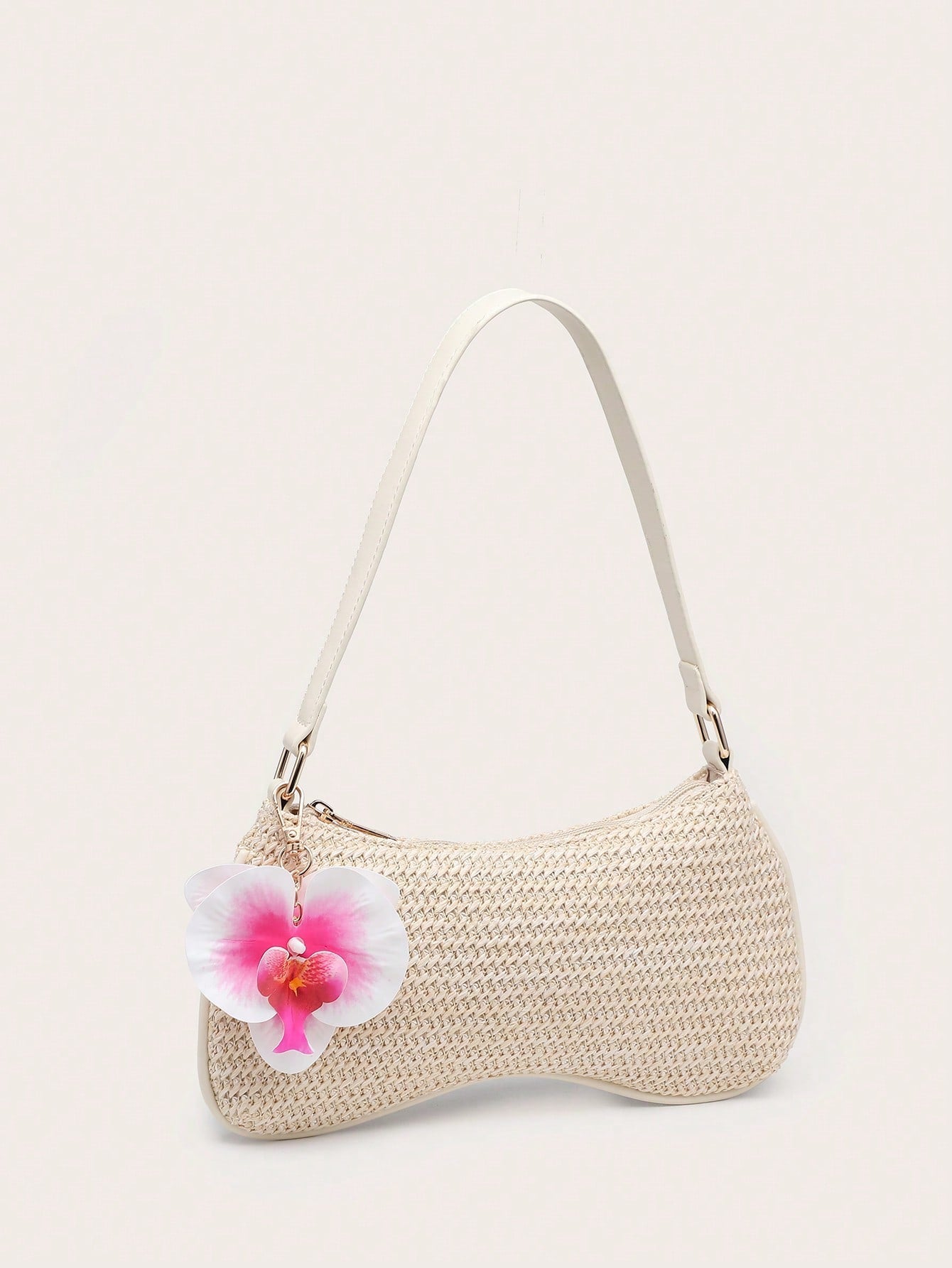 Women's Underarm Shoulder Bag, Square Bag, PU Rope Flower Pendant, Large Capacity, Lightweight, Casual Fashionable Beach Vacation Style, Suitable For Shopping And Vacation , Beach Bag, Holiday, Straw Bag