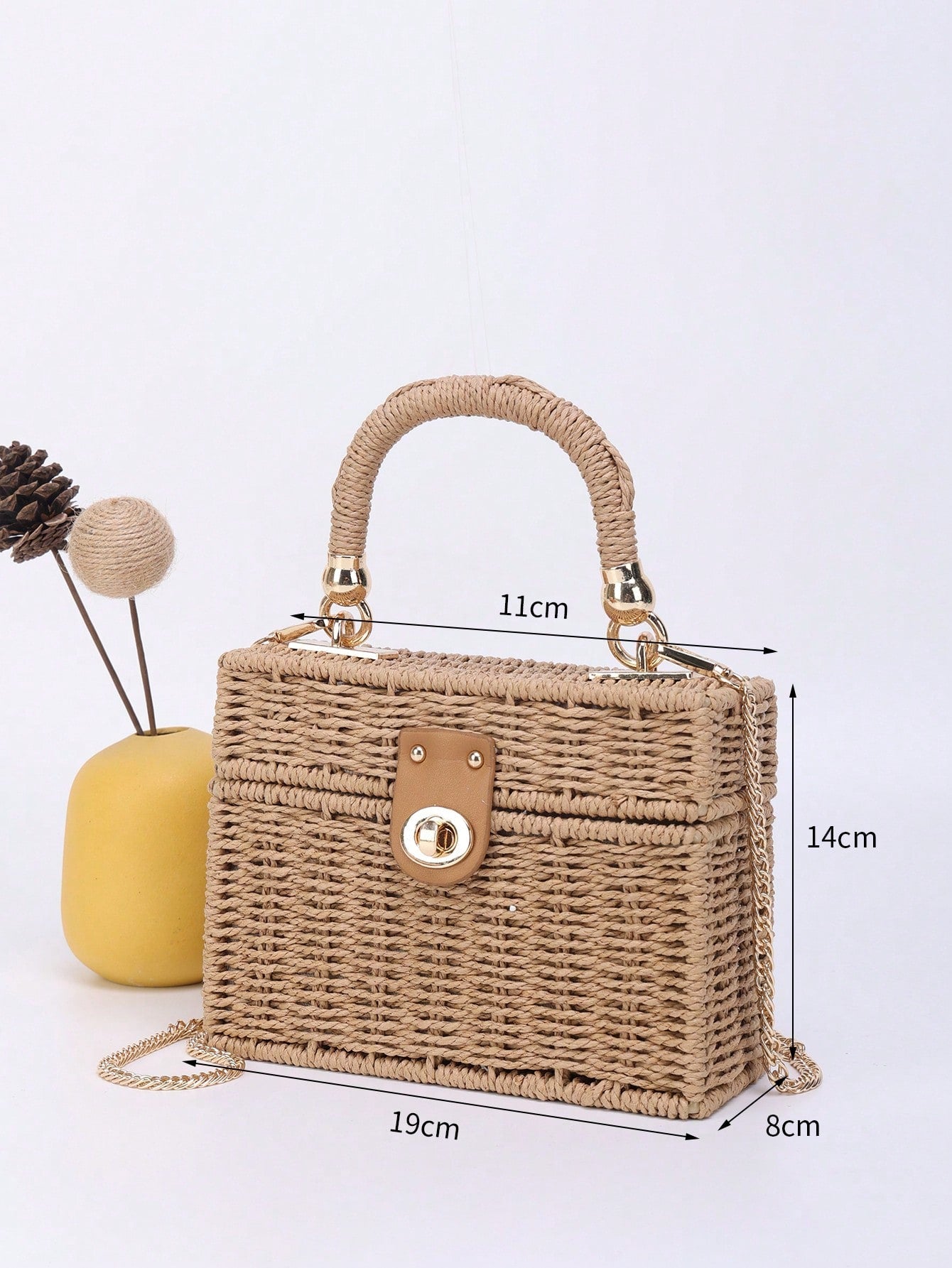 Tropiscape Small Square Box Woven Metal Chain Bag, Holiday Essentials, Perfect For Travel,