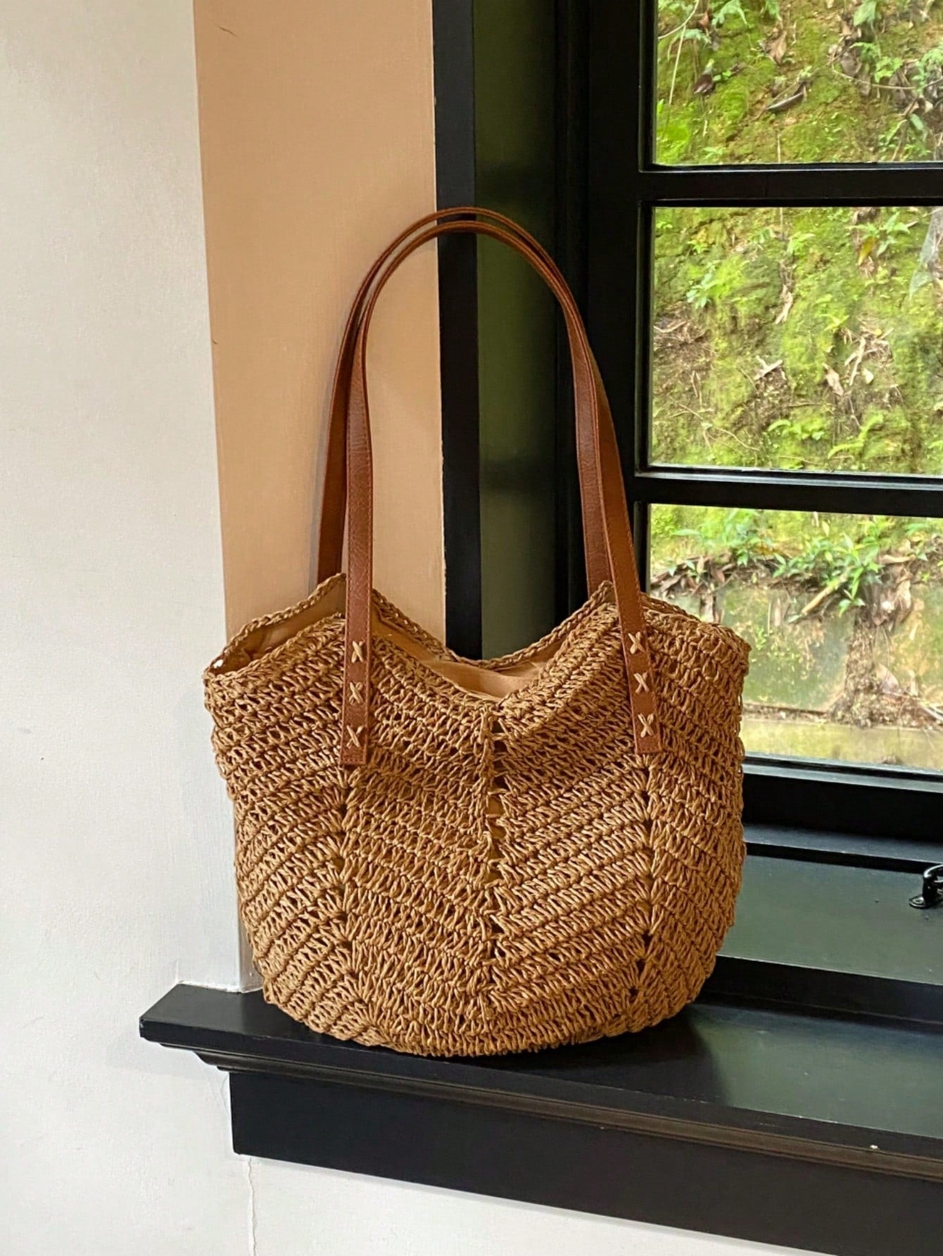 New Large Capacity Tote Bag, Woven Straw Dual Handle Design Women's Bag, Beach Bag For Commuting