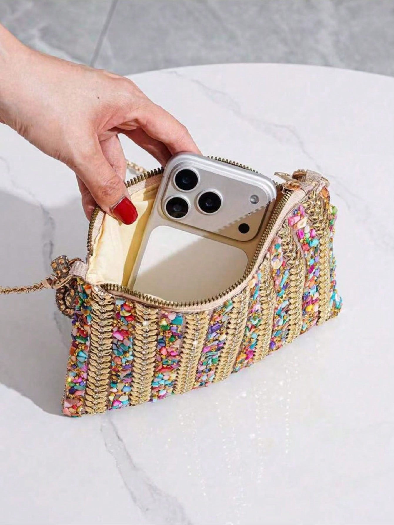 2026 New Rhinestone Decorated Evening Bag, Colorful Banquet Bag, Elegant Party Event Handbag, European And American Style Refined Clutch, Dress Bag And Fashionable Wallet