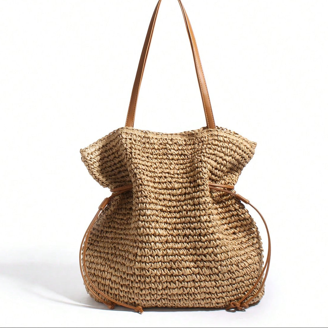 New Drawstring Crochet Bag, Single Shoulder Crossbody Woven Women's Bag, Large Capacity Grass Woven Bag, Vacation Travel Shopping, Daily Party Activities, Music Festival