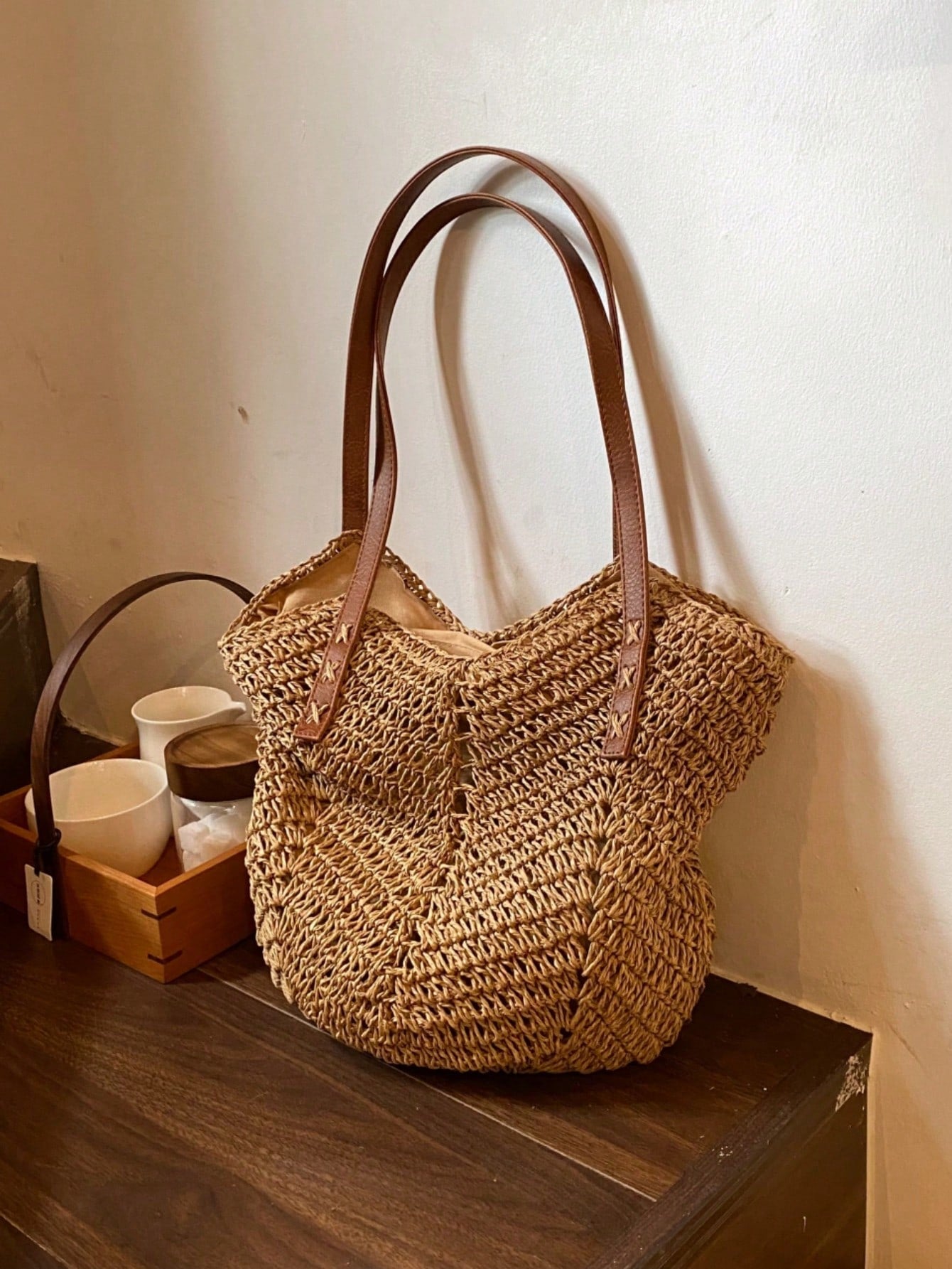 New Large Capacity Tote Bag, Woven Straw Dual Handle Design Women's Bag, Beach Bag For Commuting, Daily Shopping, Travel, Beach, Elegant, Lightweight, Casual, Portable, Suitable For Teenagers, College Girls, Outdoor Travel, Vacation, Medium Size