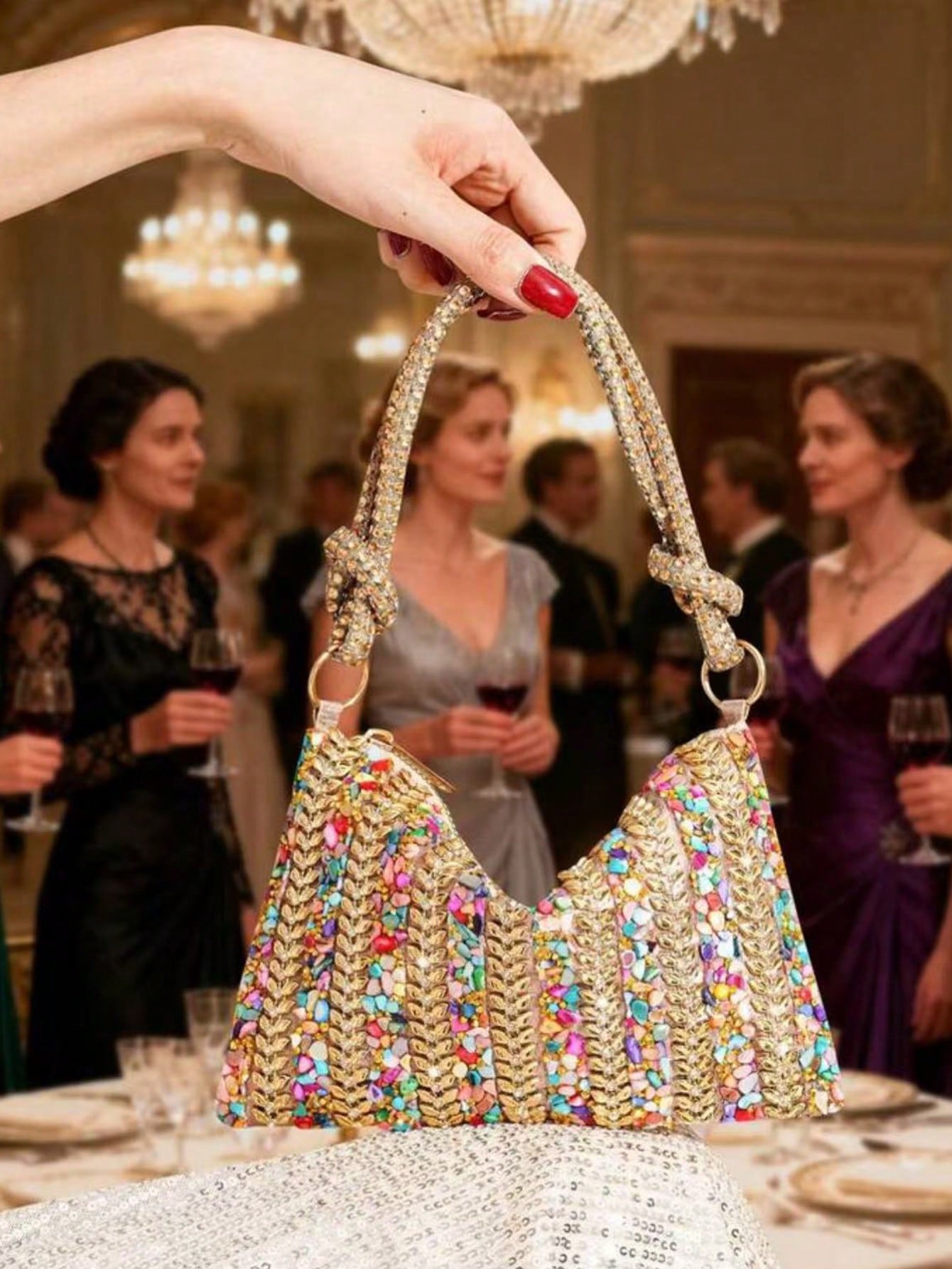 2026 New Rhinestone Decorated Evening Bag, Colorful Banquet Bag, Elegant Party Event Handbag, European And American Style Refined Clutch, Dress Bag And Fashionable Wallet