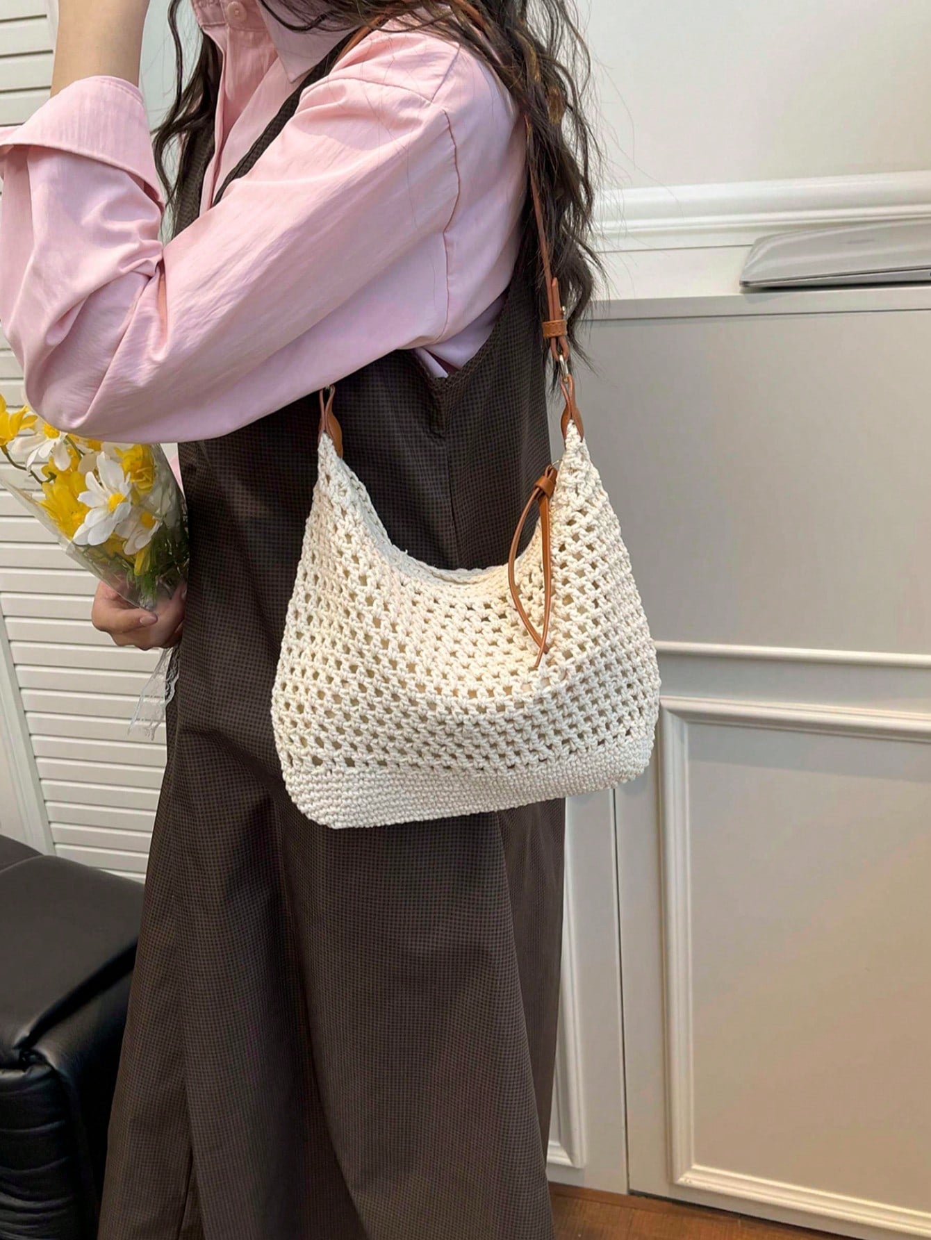 Dedoo Crochet Shoulder Bag For Women Lightweight Woven Beach Tote Handbag For Summer Vacations