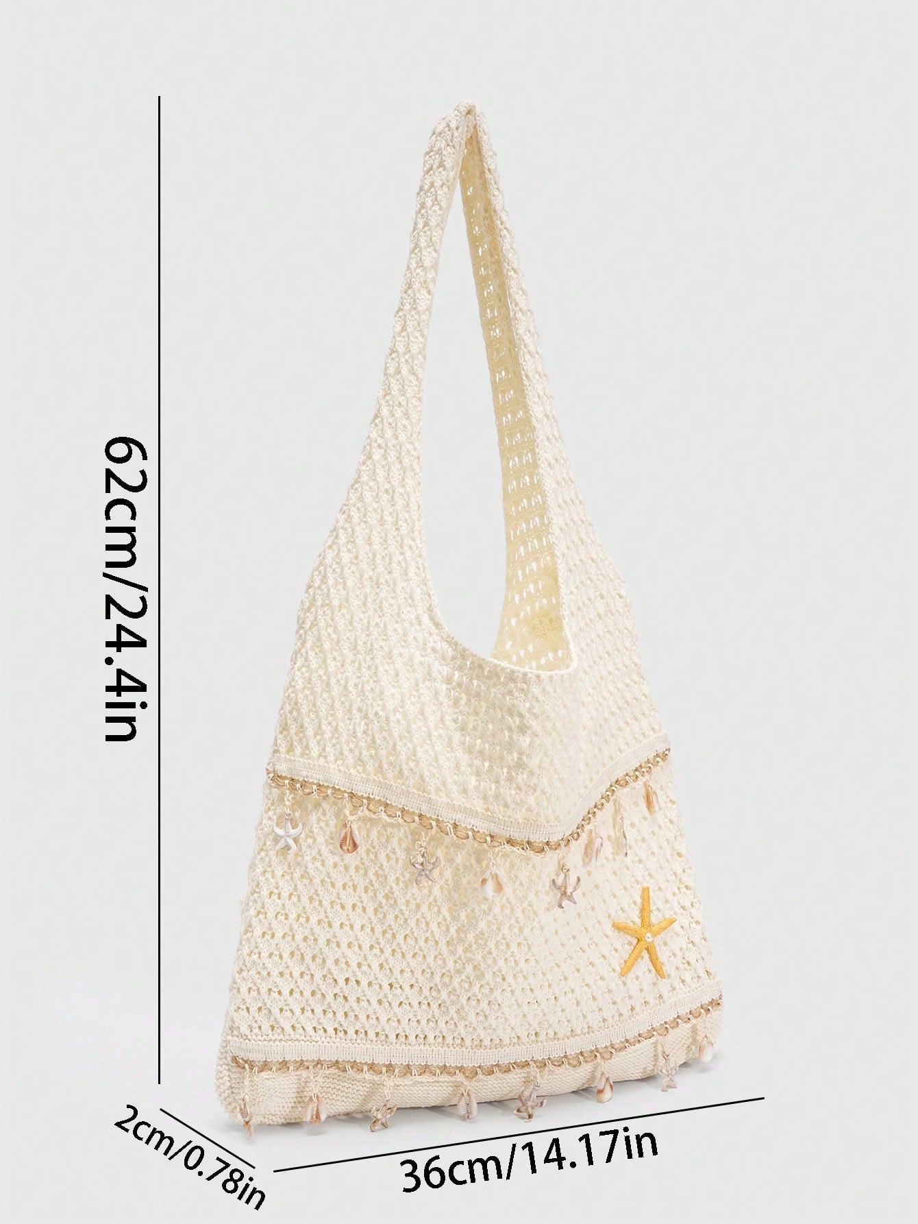 ROMWE Fairycore 1 Pc Tropical Ocean Beach Vacation Style Woven Hollow Beige Women's Shoulder Crossbody Handbag, Large Capacity Travel Vacation Bag
