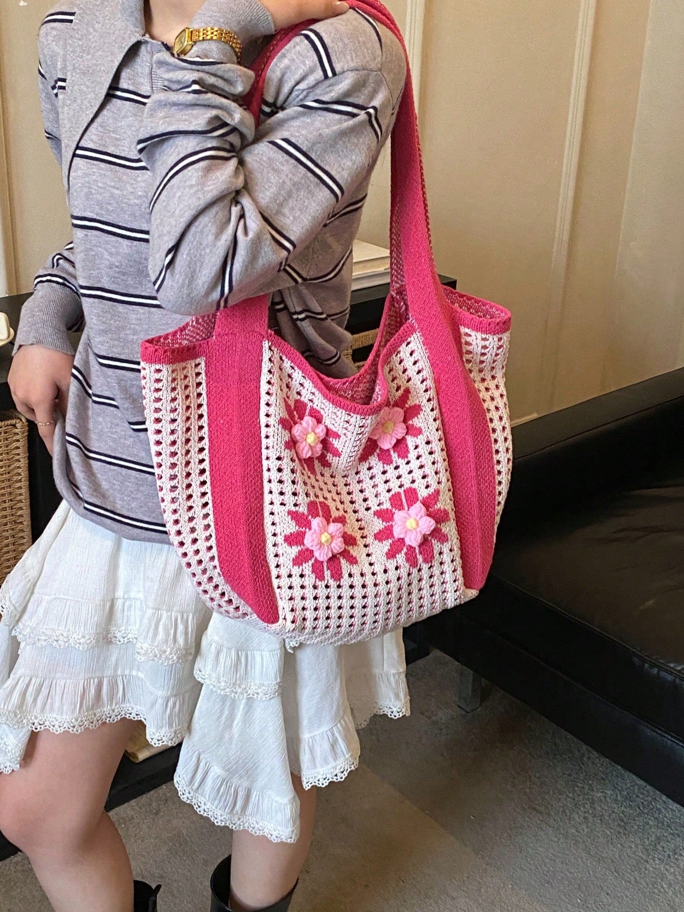 Summer New Casual Straw Tote Bag, Women Large Capacity Shoulder Shopping Handbag , Summer , Beach