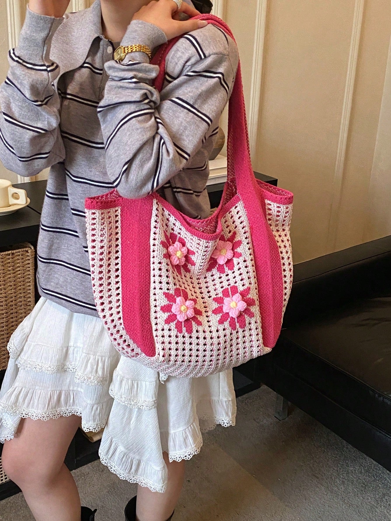 Summer New Casual Straw Tote Bag, Women Large Capacity Shoulder Shopping Handbag , Summer , Beach