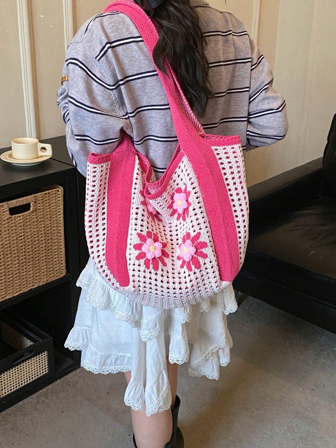 Summer New Casual Straw Tote Bag, Women Large Capacity Shoulder Shopping Handbag , Summer , Beach