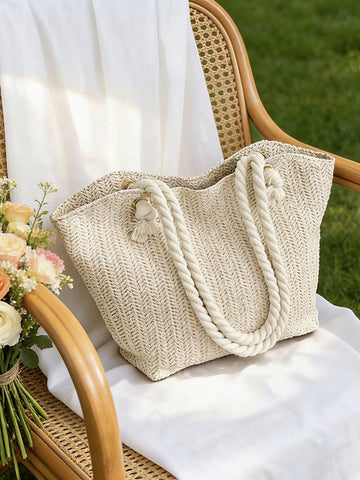 Summer Beach Vacation Straw Tote Bag, Large Capacity, Fashionable, Versatile, Casual Shoulder Bag