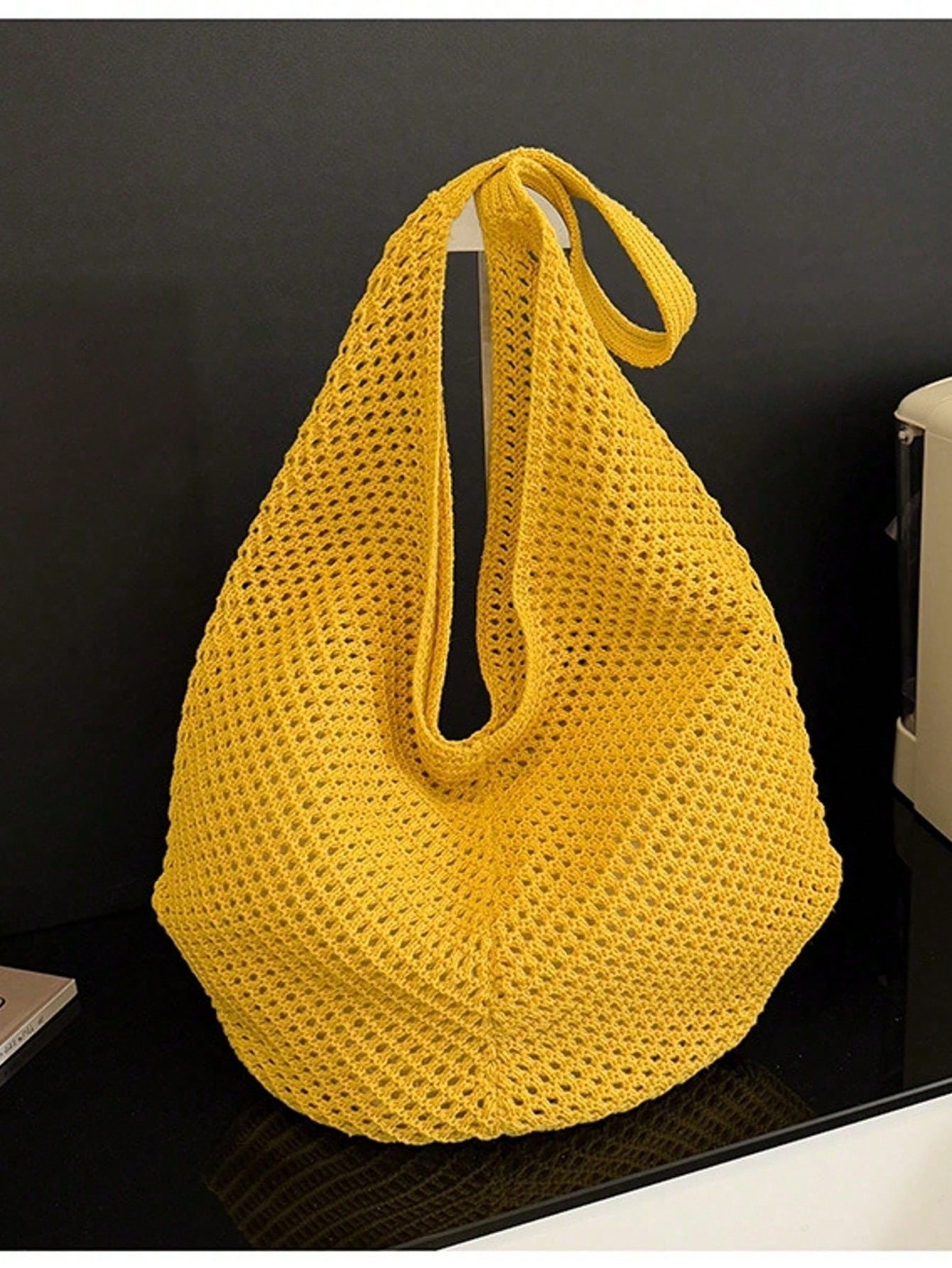 Large Capacity Crochet Shoulder Tote Bag - Lightweight, Multifunctional Knitted Handbag, Beige, Pink, Brown, Black, Suitable For Travel, Beach, Vacation And Daily Use, Large Tote Bag , Beach Bag , Crochet, Holiday, Yellow