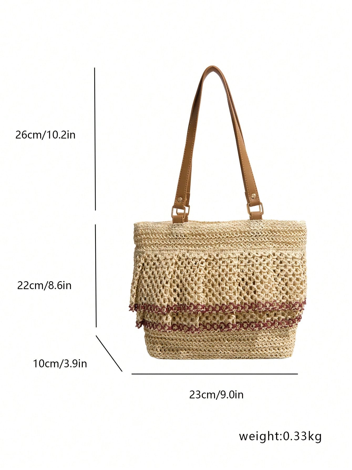 Women's Large Capacity Fashionable Elegant Cute Pleated Straw Shoulder Bag, Suitable For Shopping And Vacation, Beige