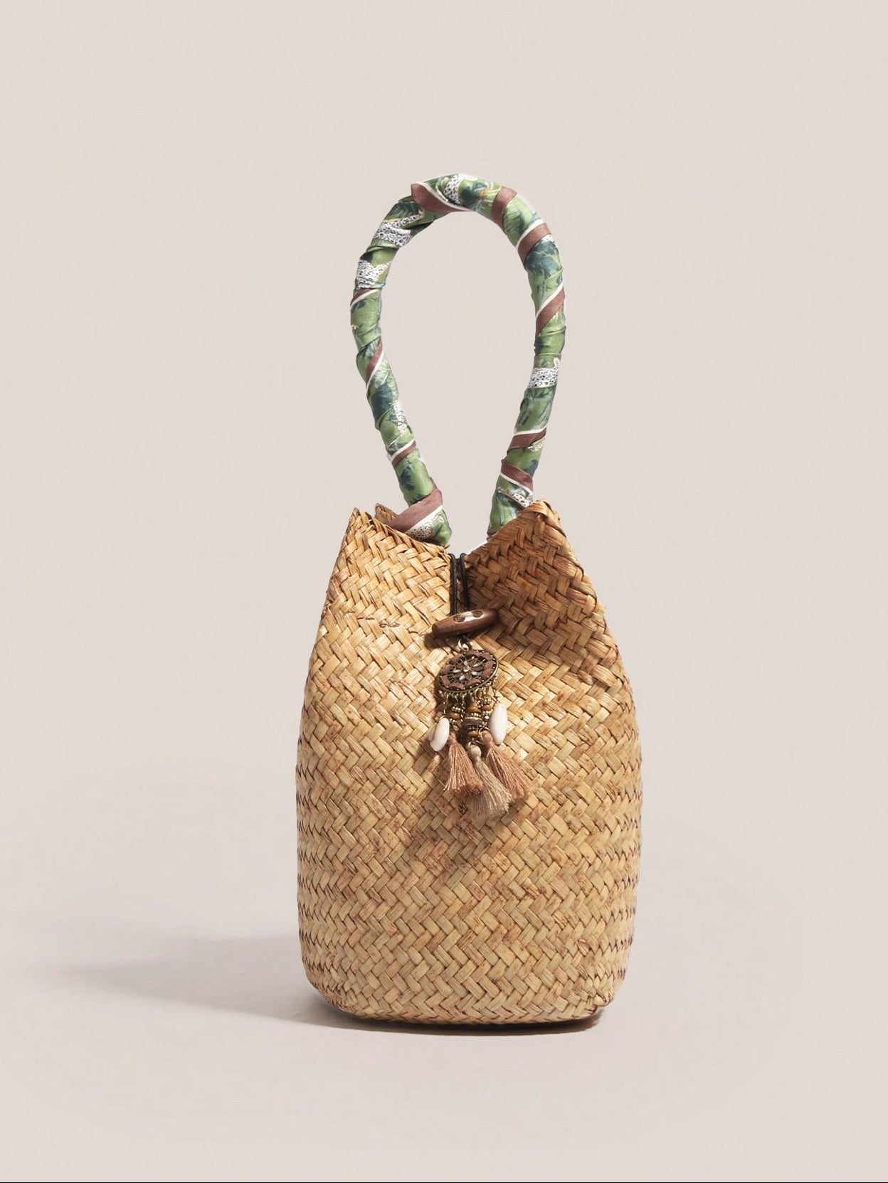 Bohemian Vacation Style Su Pure Handmade Woven Straw Woven Bucket Bag Handbag French Retro Woven Bag Versatile Daily Commuting Fashion Business Leisure Tourism Beach Wedding, Outing, Vacation, Beach (Pure Natural Straw Woven Color Has Slight Differences)