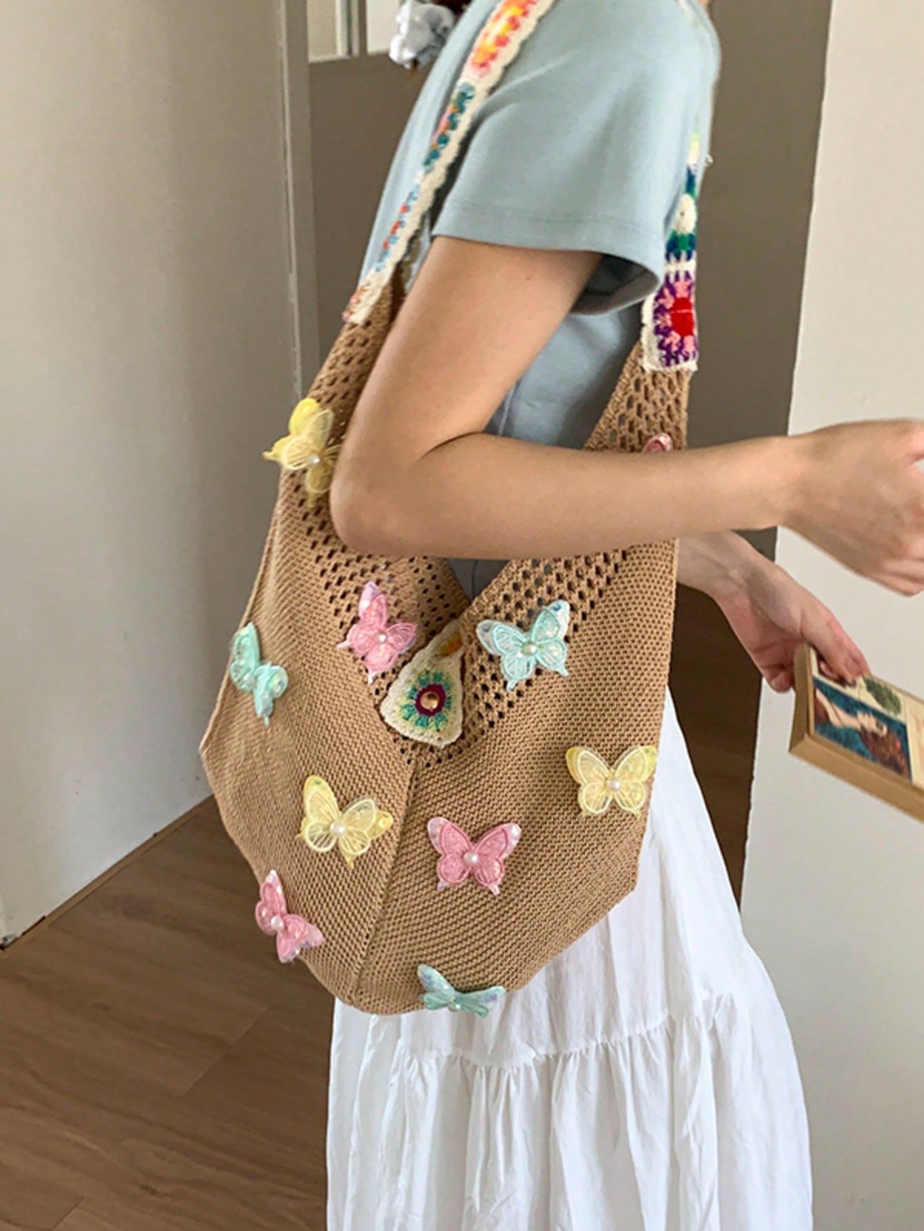 Summer New Casual Straw Tote Bag, Women Large Capacity Shoulder Shopping Handbag , Summer , Beach
