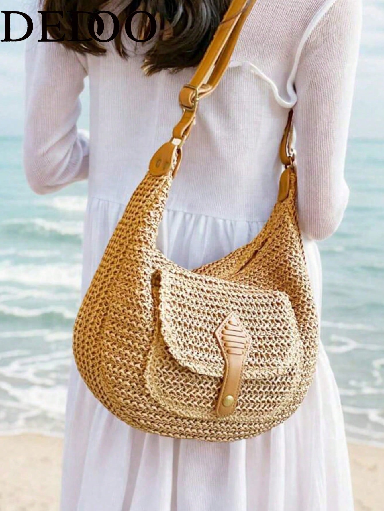 Fashionable Minimalist Woven Crossbody Bag, Women's Versatile Casual Shoulder Bag, Suitable For Summer Beach Vacation, Beach Tote, Ideal For Summer, Vacation And Daily Use, Travel Essential