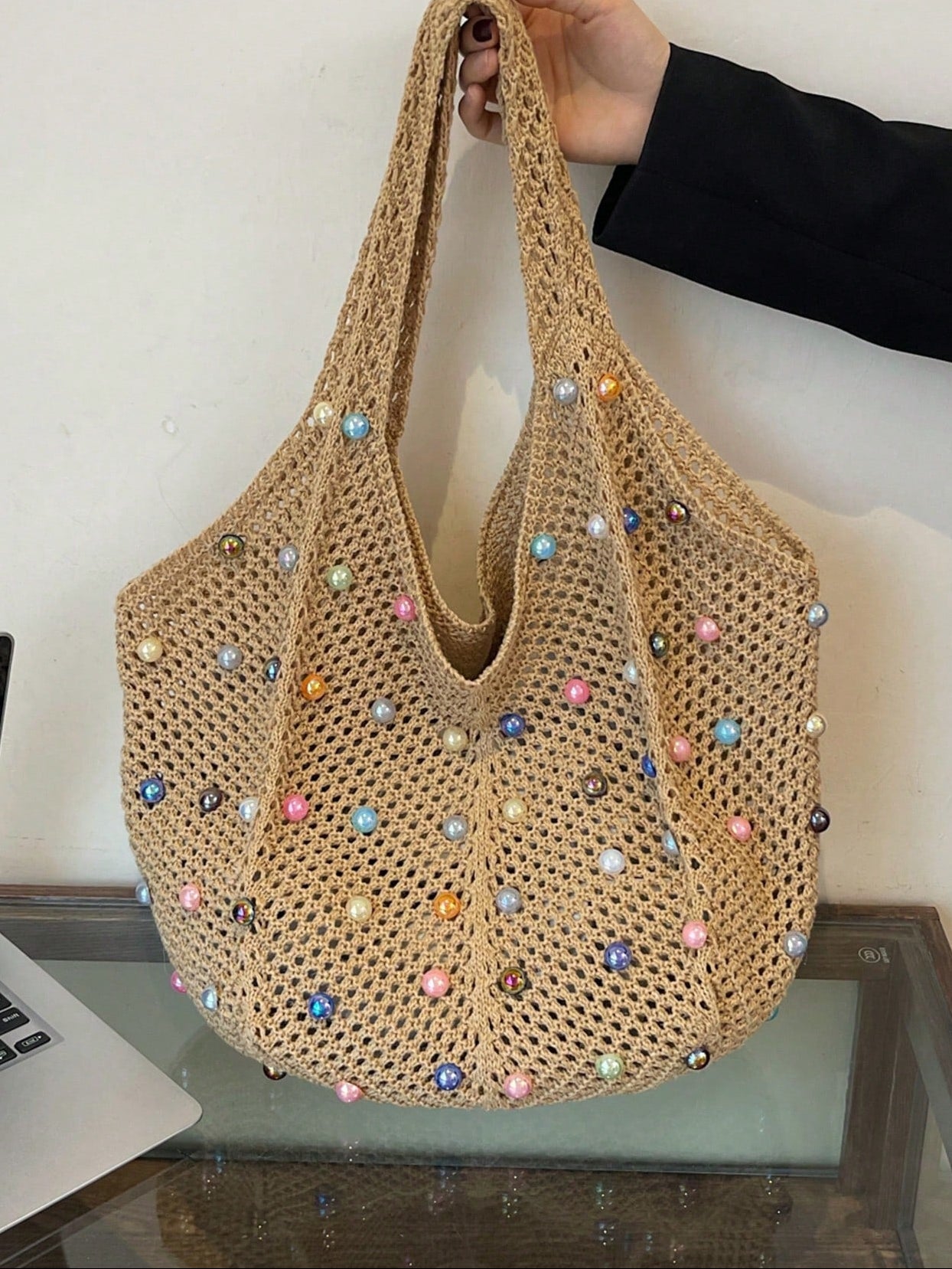 Summer New Casual Straw Tote Bag, Women Large Capacity Shoulder Shopping Handbag , Summer , Beach