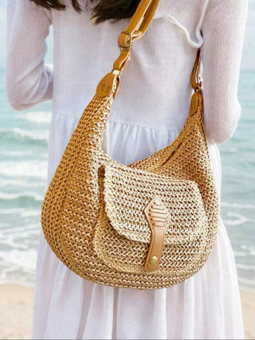 Dedoo Fashionable Minimalist Woven Crossbody Bag, Women's Versatile Casual Shoulder Bag, Suitable For Summer Beach Vacation, Beach Tote, Ideal For Summer, Vacation And Daily Use, Travel Essential